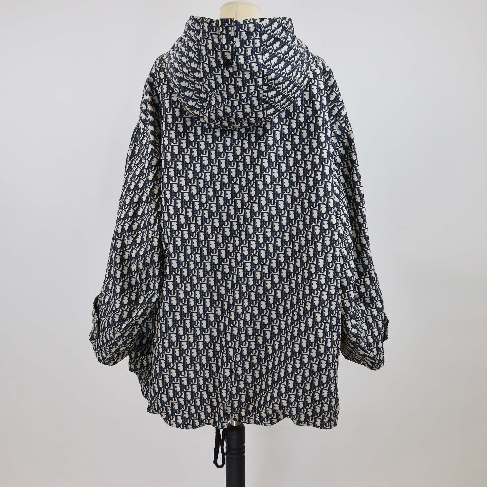 Christian Dior Blue Oblique Polyester Oversized Hooded Jacket