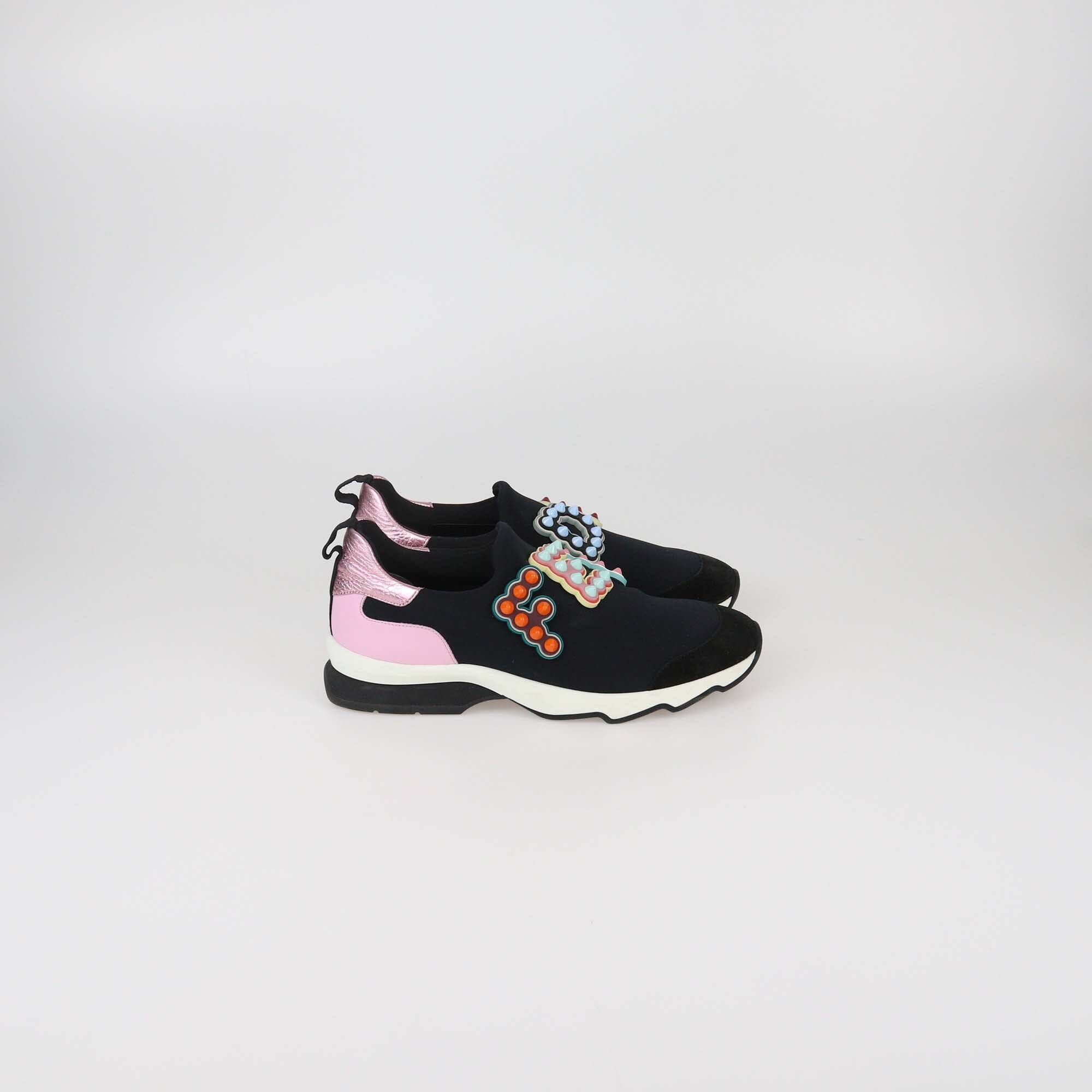 Fendi Black/Pink Fun Fair Logo Slip On Sneakers Womens Fendi