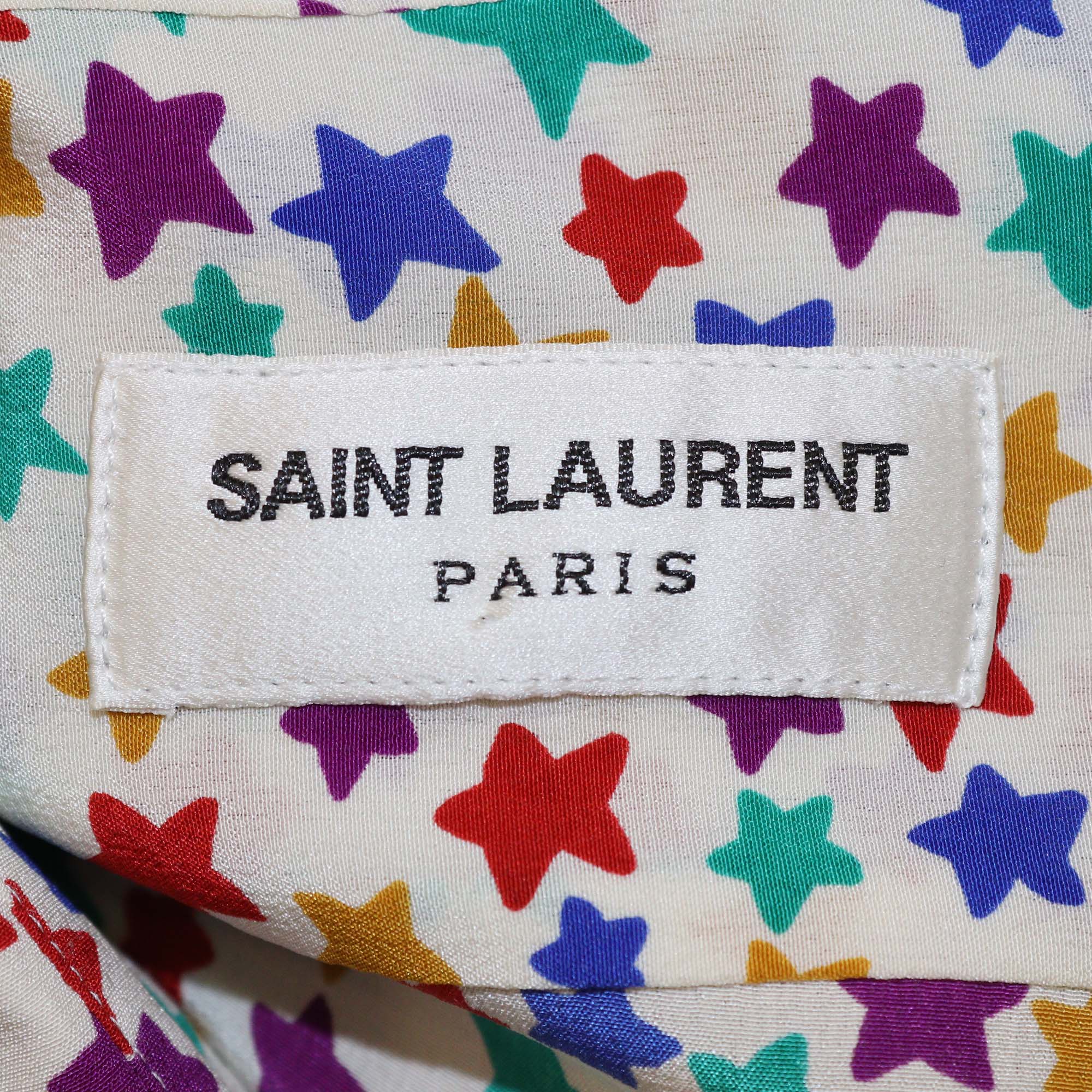 Saint Laurent Paris Multicolor Star Printed Silk Long Sleeve Button Front Shirt