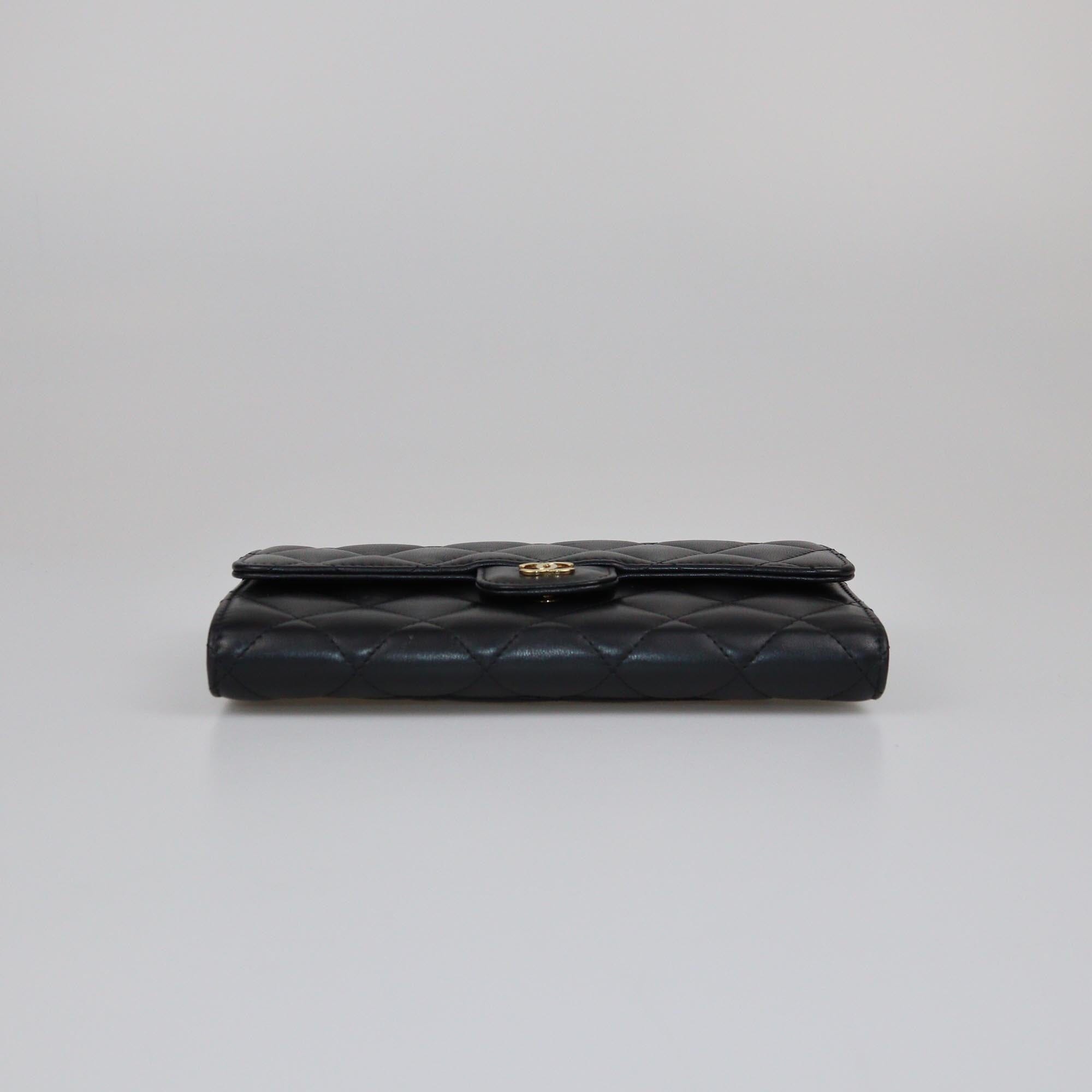 Chanel Black Quilted Classic Trifold Wallet Womens Chanel