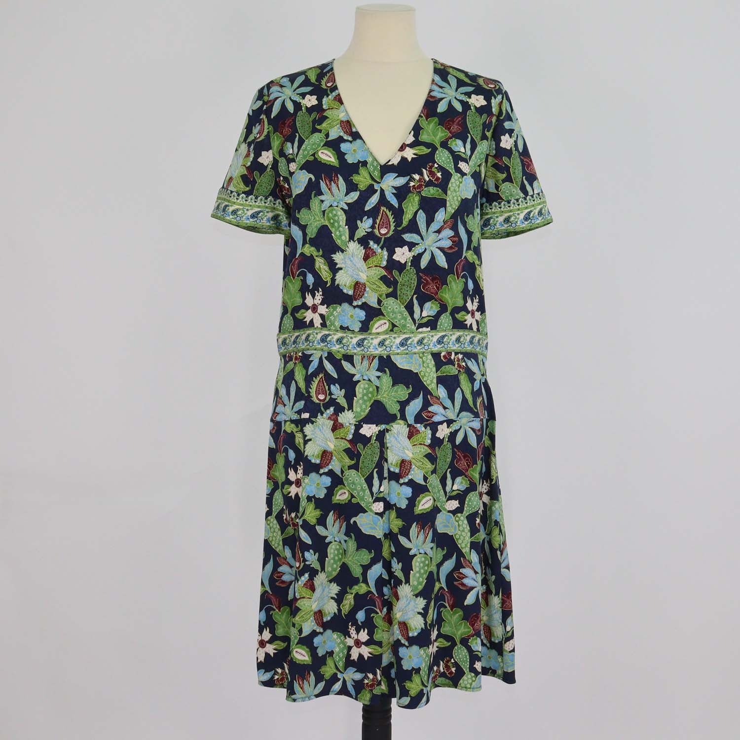 Tory Burch Multicolor Silk Garden Wisteria Print V Neck Mini Dress