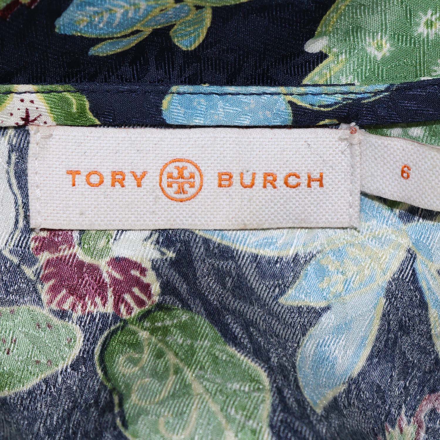 Tory Burch Multicolor Silk Garden Wisteria Print V Neck Mini Dress
