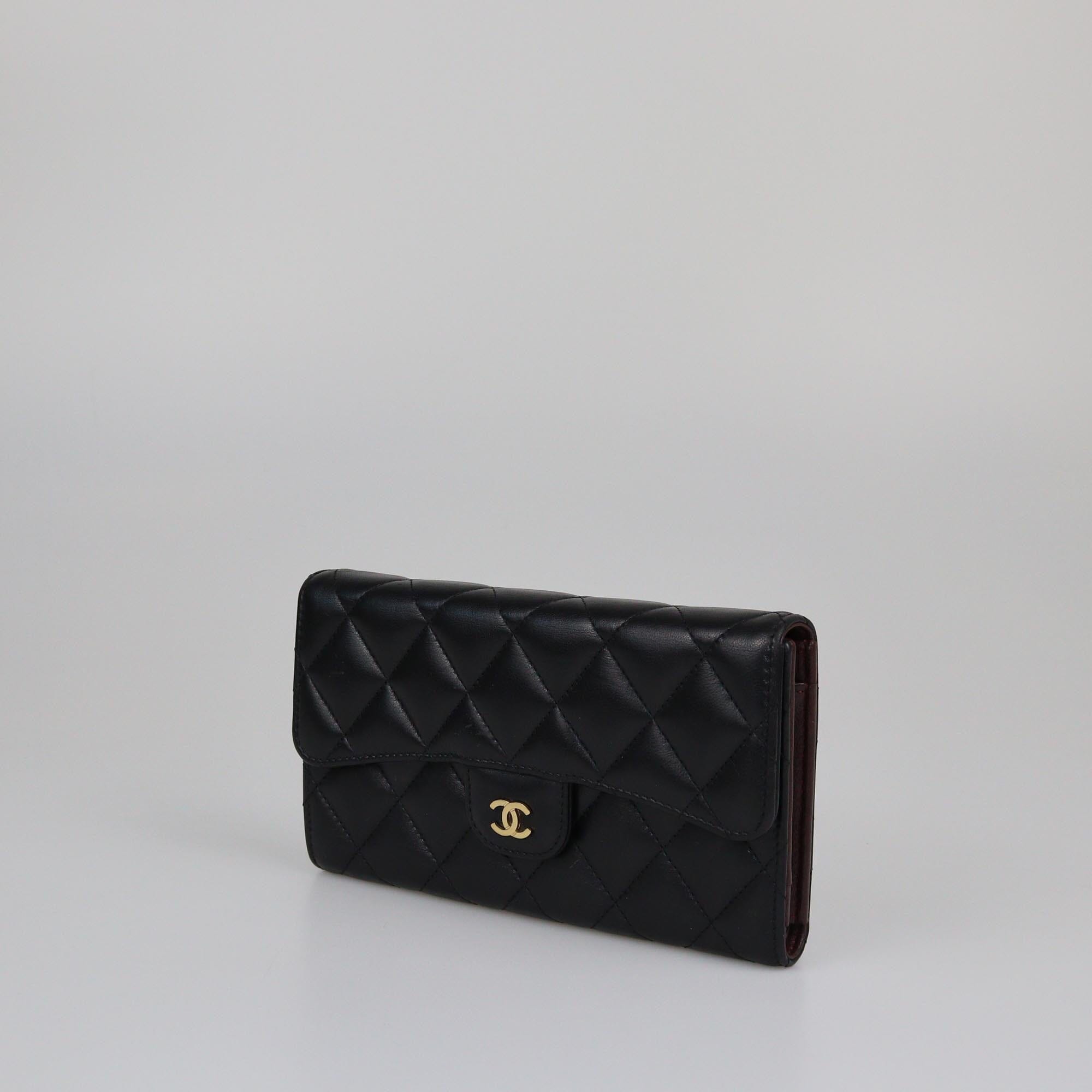Chanel Black Quilted Classic Trifold Wallet Womens Chanel