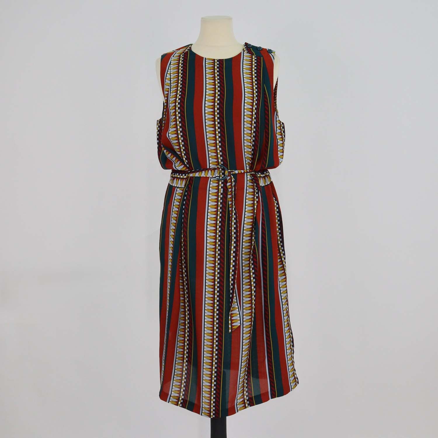 Tory Burch Multicolor Silk Printed Sleeveless Belted Midi Dress