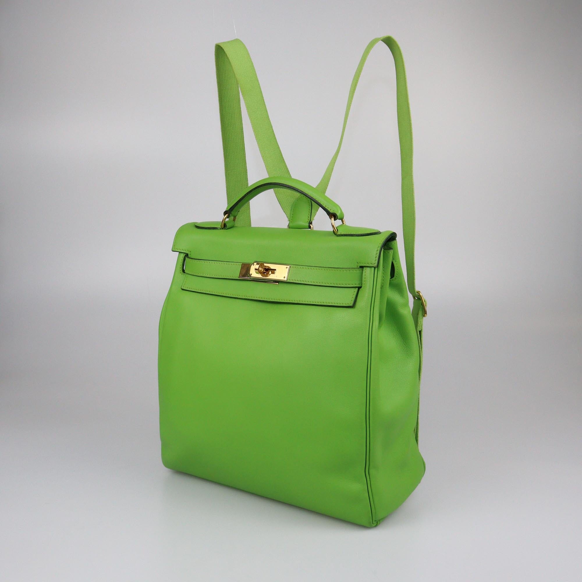 Hermes Apple Green Swift Gold Hardware Kelly Ado Backpack Womens Hermes