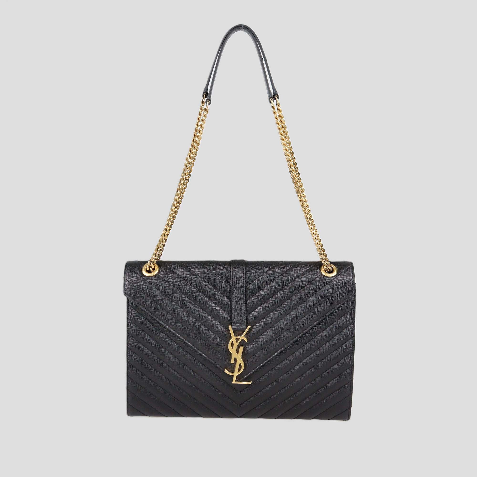 Saint Laurent Black Leather Large Monogram Envelope Shoulder Bag