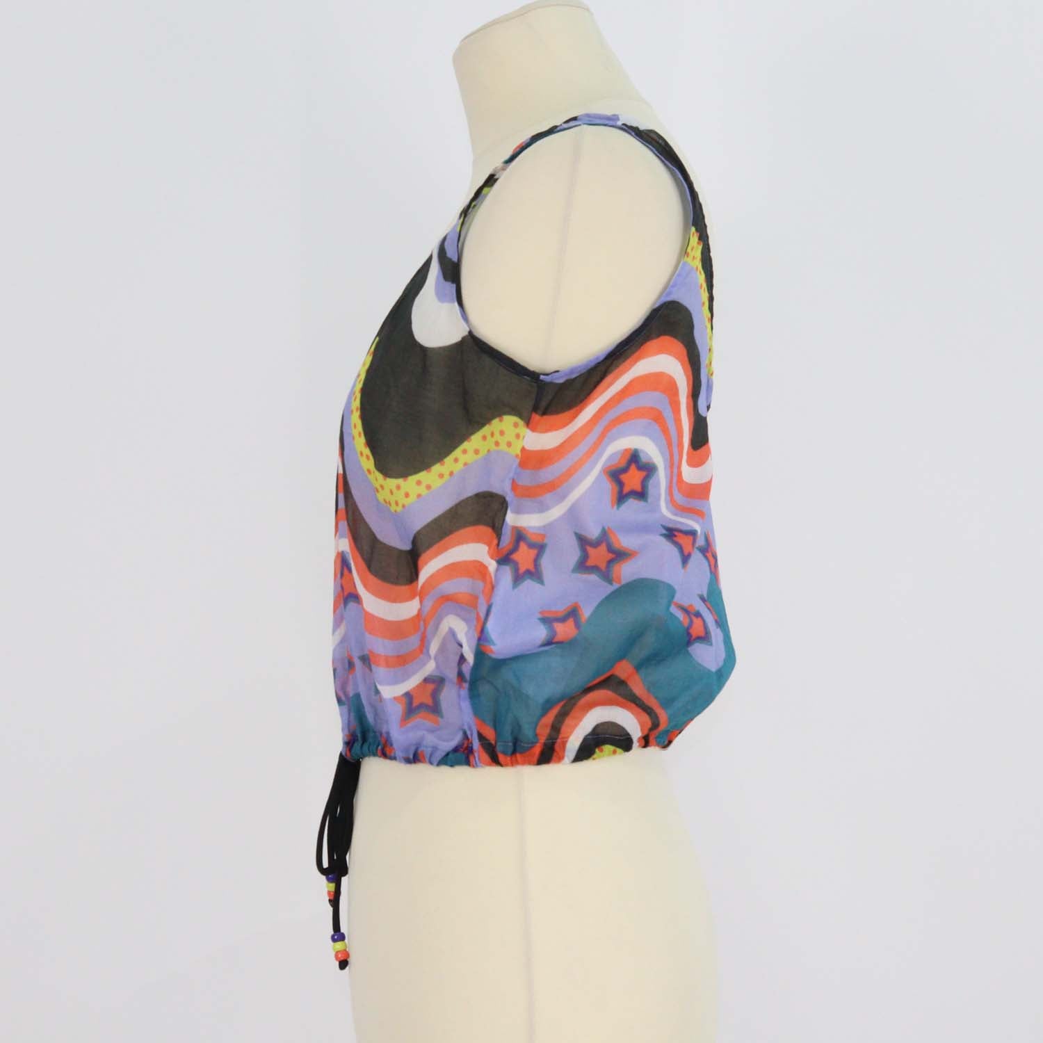 M Missoni Multicolor Cotton Wavy Drawstring Cover Up Top