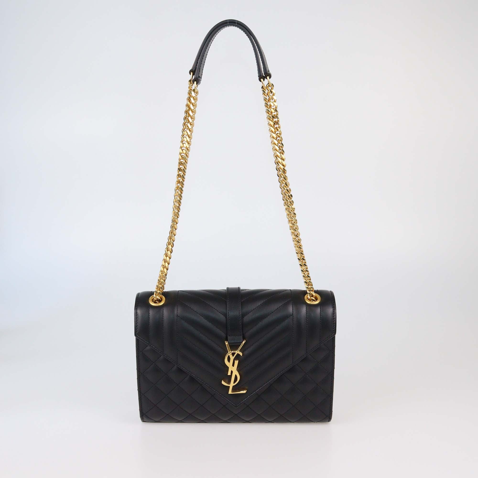 Saint Laurent Black Mixed Quilted Leather Medium Envelope Flap Bag