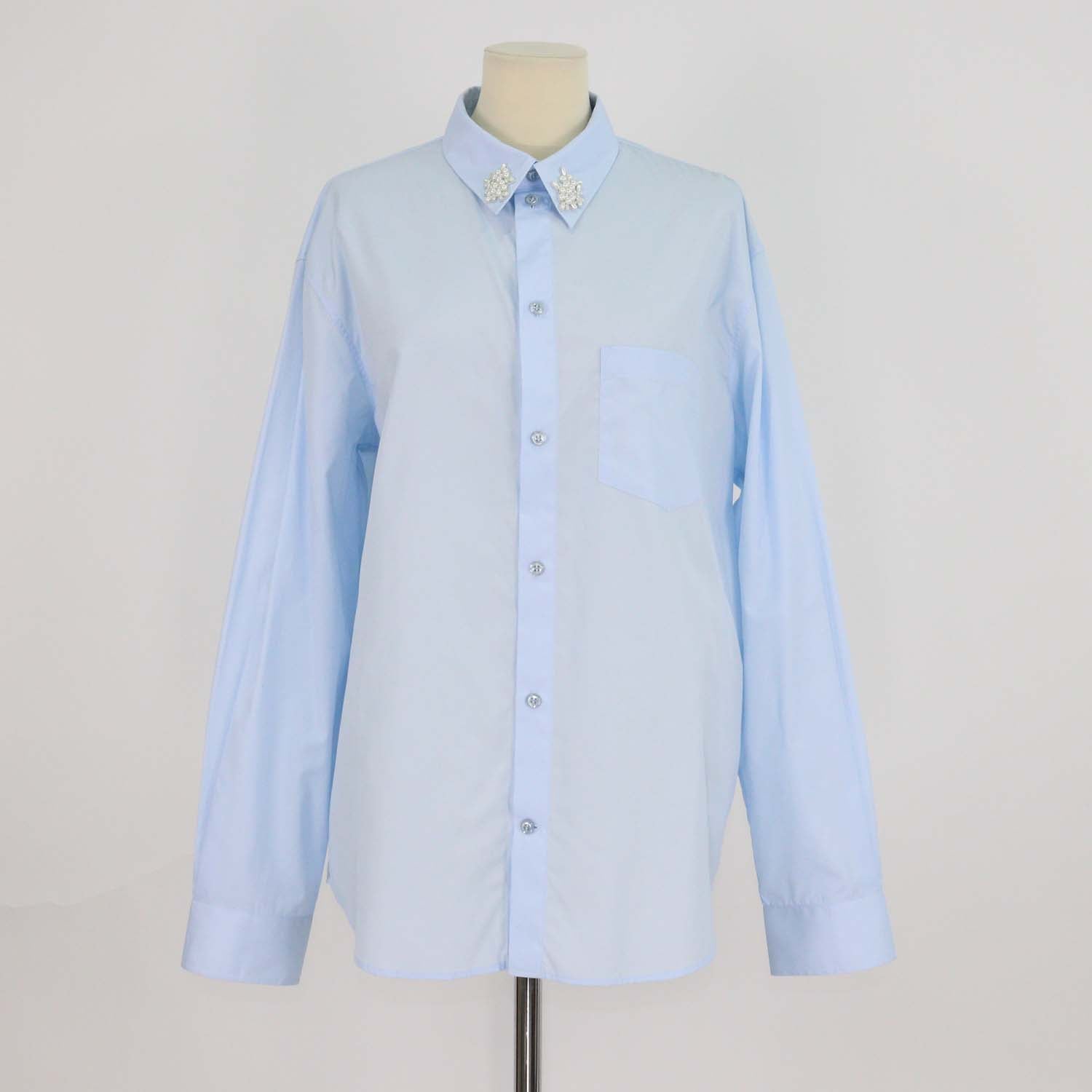 Simone Rocha Light Blue Cotton Breaded Embellished Classic Shirt