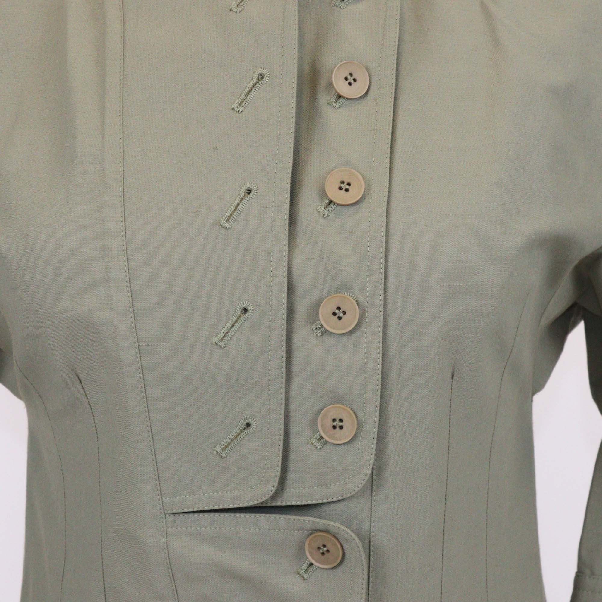 Stella McCartney Khaki Cotton Linen Blend Three Quarter Sleeve Midi Dress