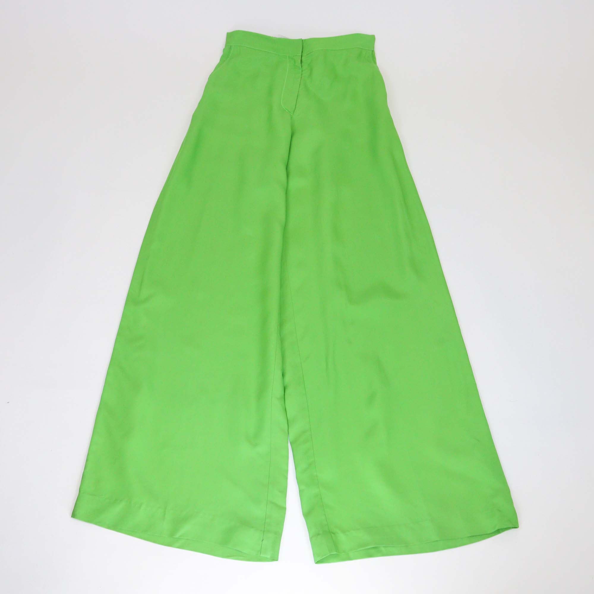 Christopher John Rogers Green Viscose Twill Wide Leg Pants