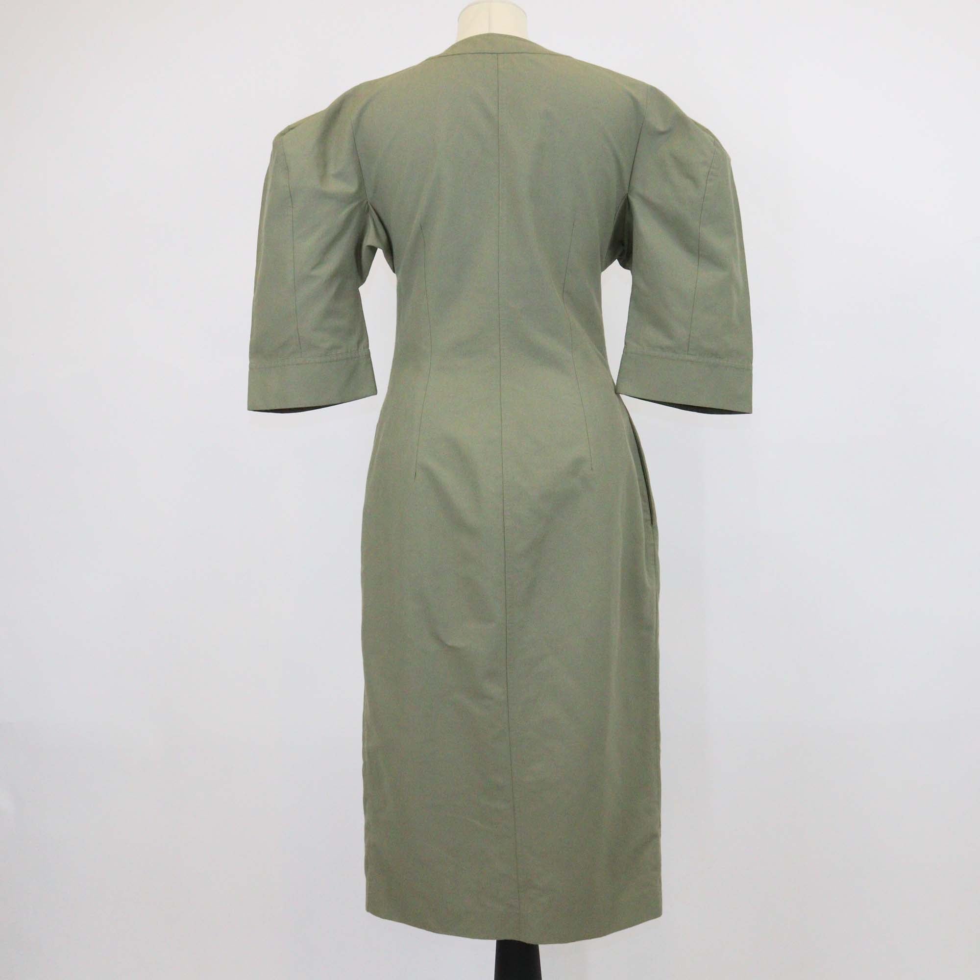 Stella McCartney Khaki Cotton Linen Blend Three Quarter Sleeve Midi Dress