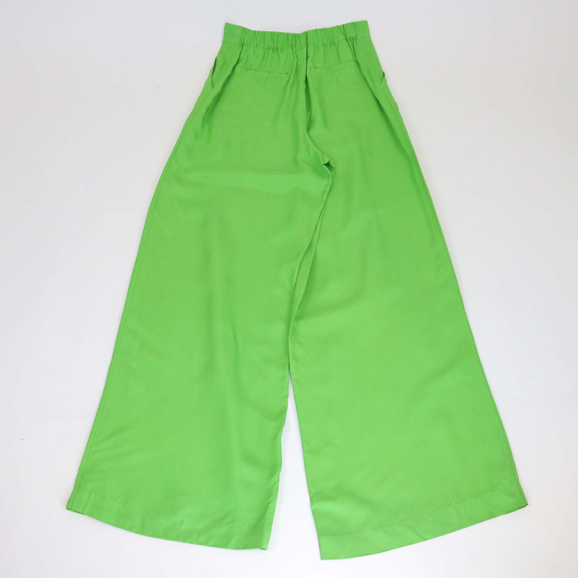 Christopher John Rogers Green Viscose Twill Wide Leg Pants