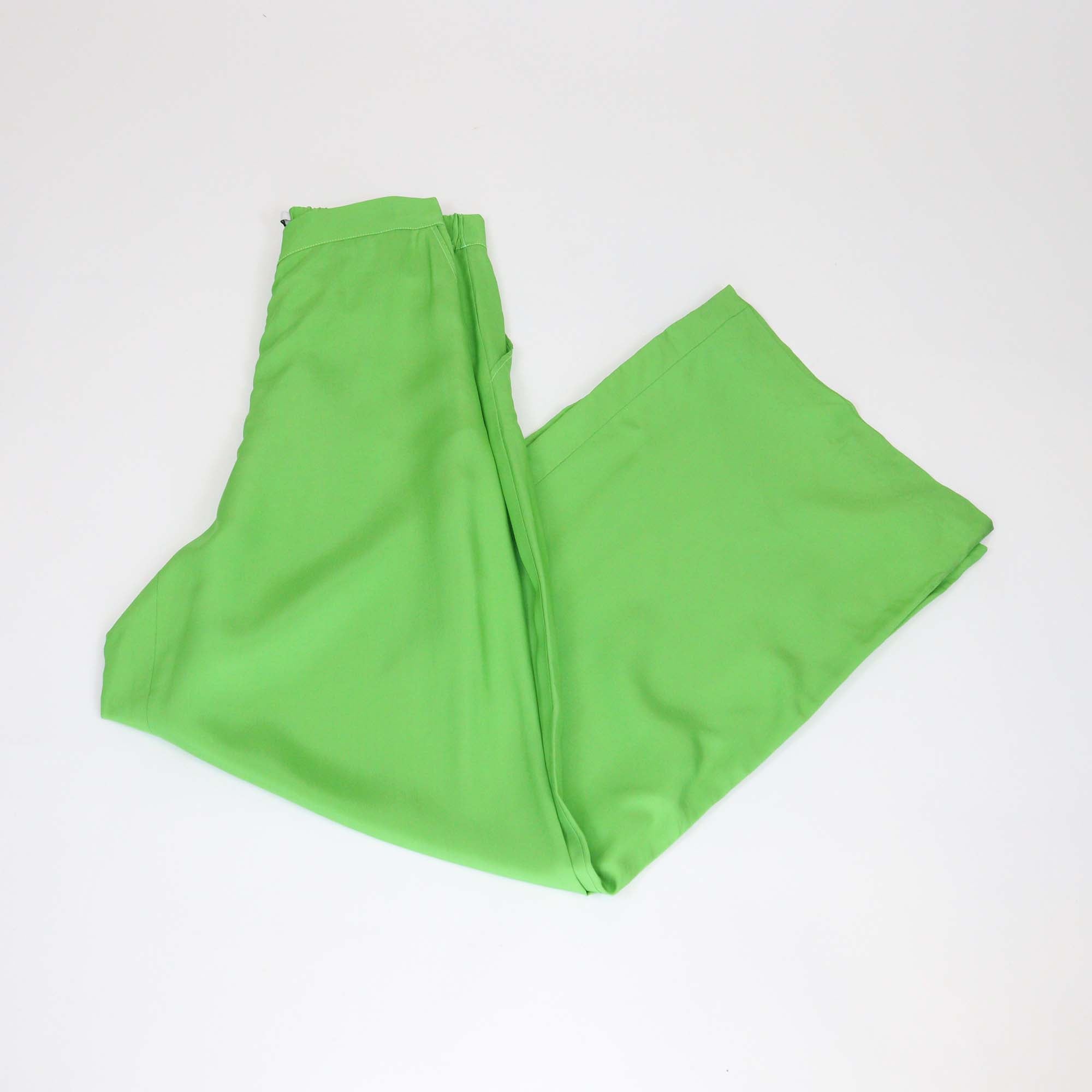 Christopher John Rogers Green Viscose Twill Wide Leg Pants