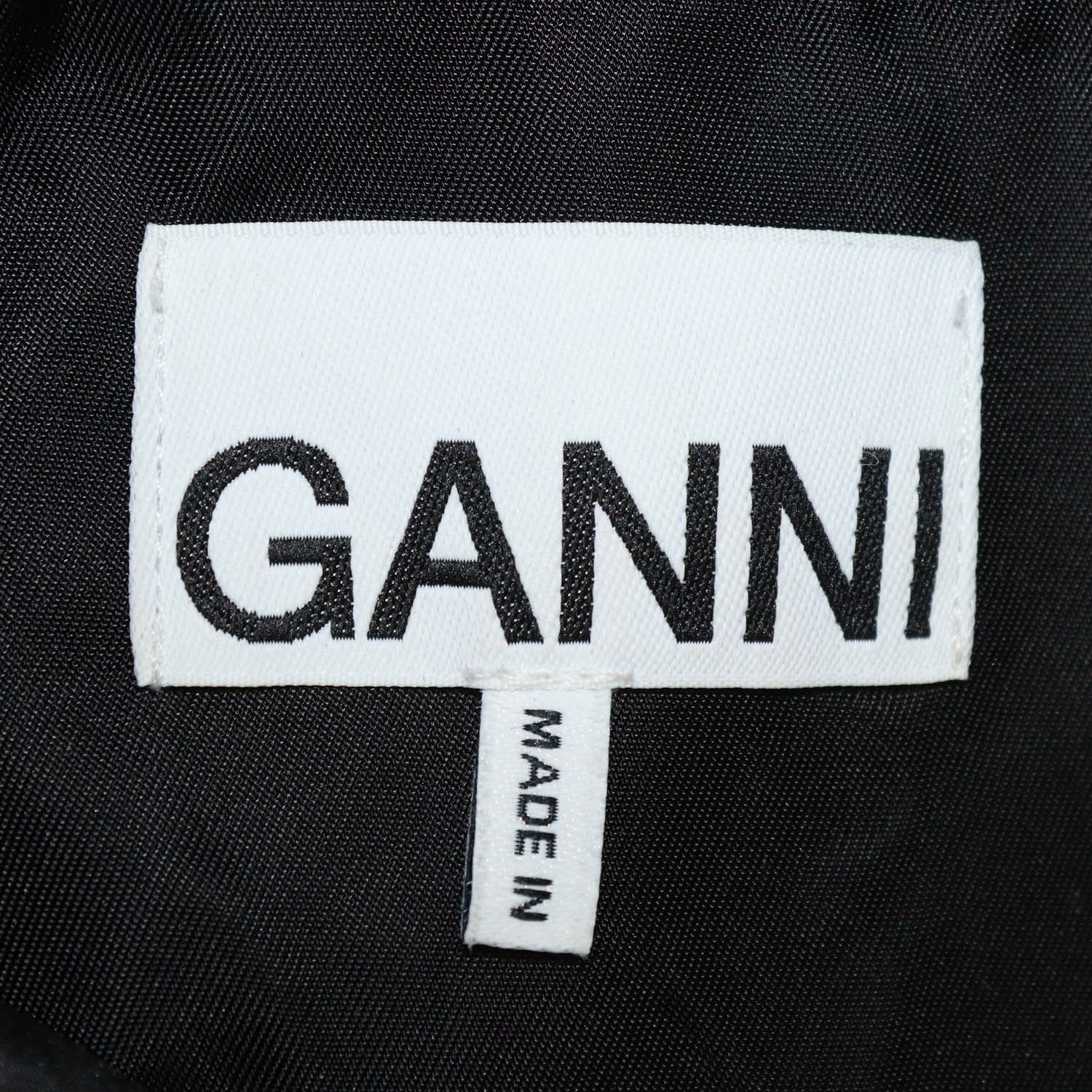 Ganni Black Polyamide Ruffled Top & Cargo Shorts Set