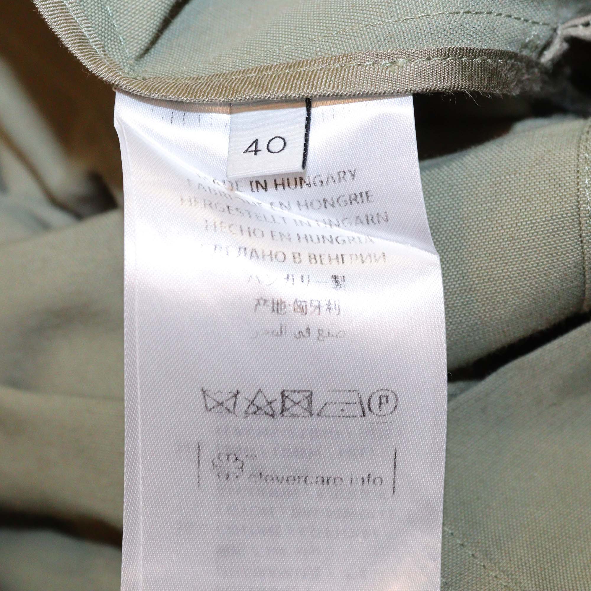 Stella McCartney Khaki Cotton Linen Blend Three Quarter Sleeve Midi Dress