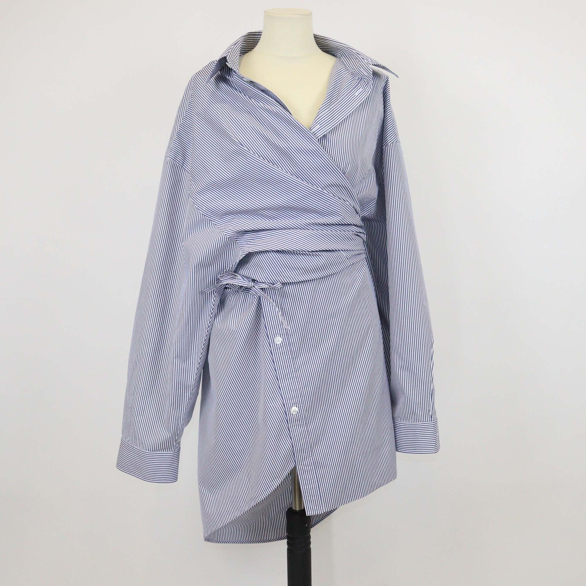 Balenciaga Blue/White Cotton Poplin Long Sleeve Shirt Midi Dress