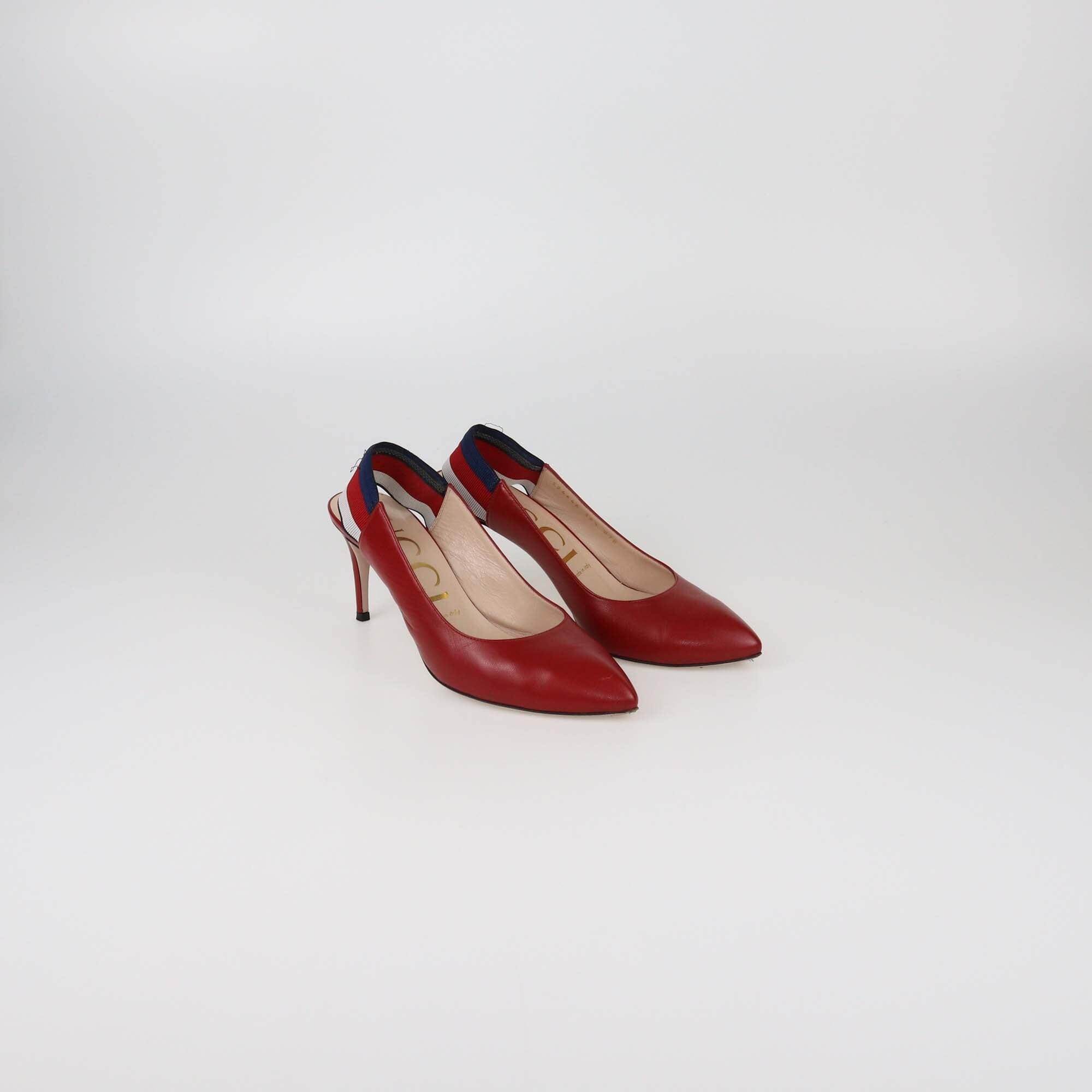 Gucci Red Sylvie Web Slingback Pumps Womens Gucci