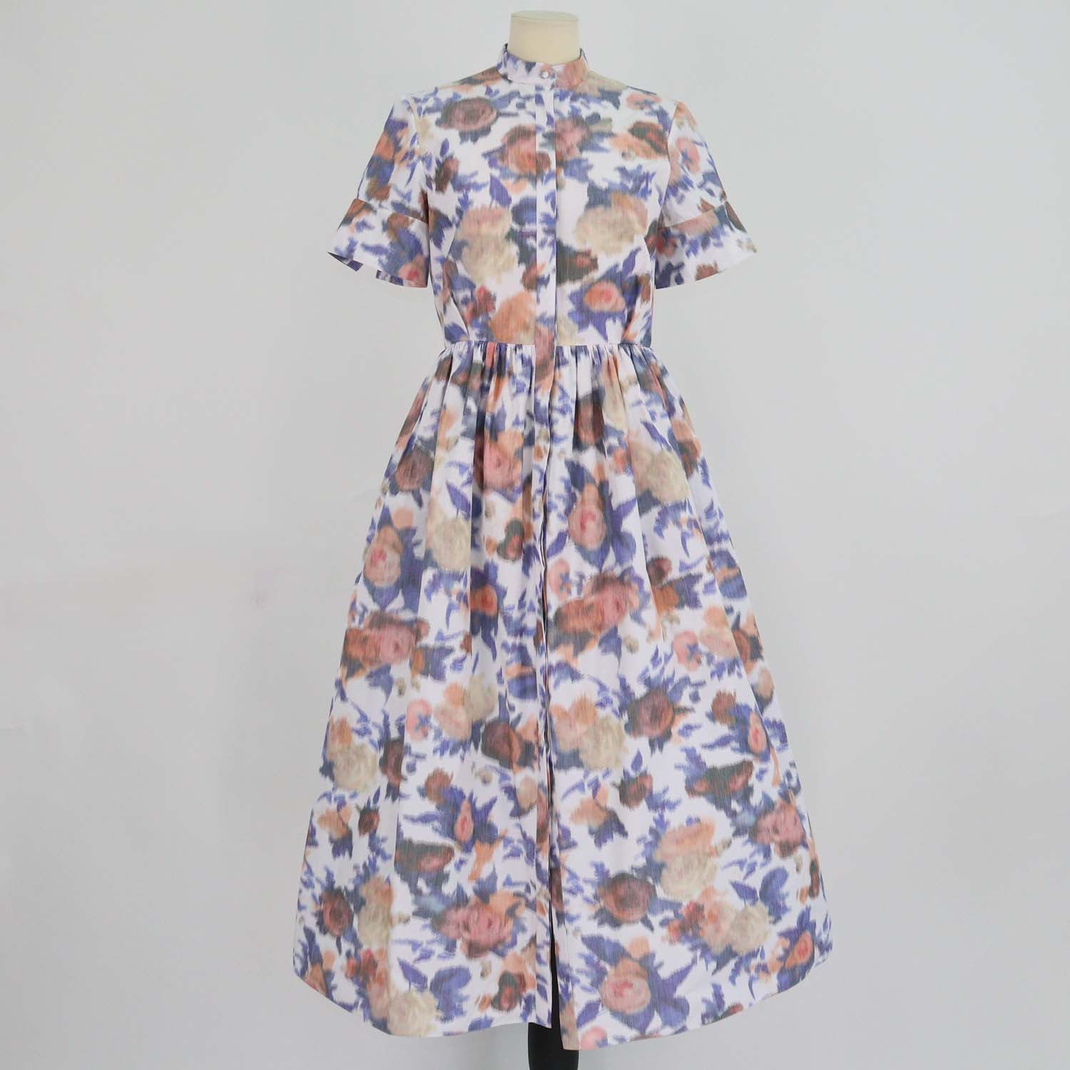 Erdem Multicolor Blend Cotton Floral Taffeta Midi Shirtdress