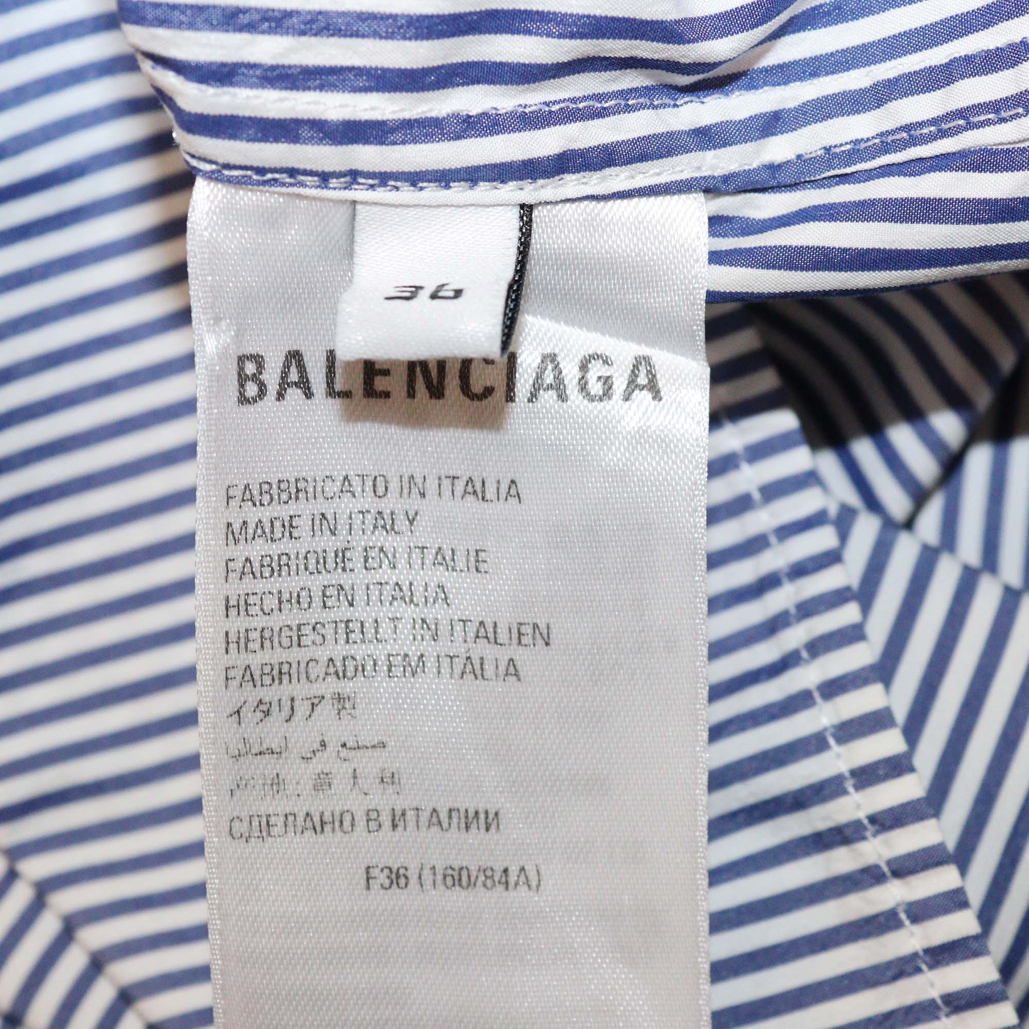 Balenciaga Blue/White Cotton Poplin Long Sleeve Shirt Midi Dress