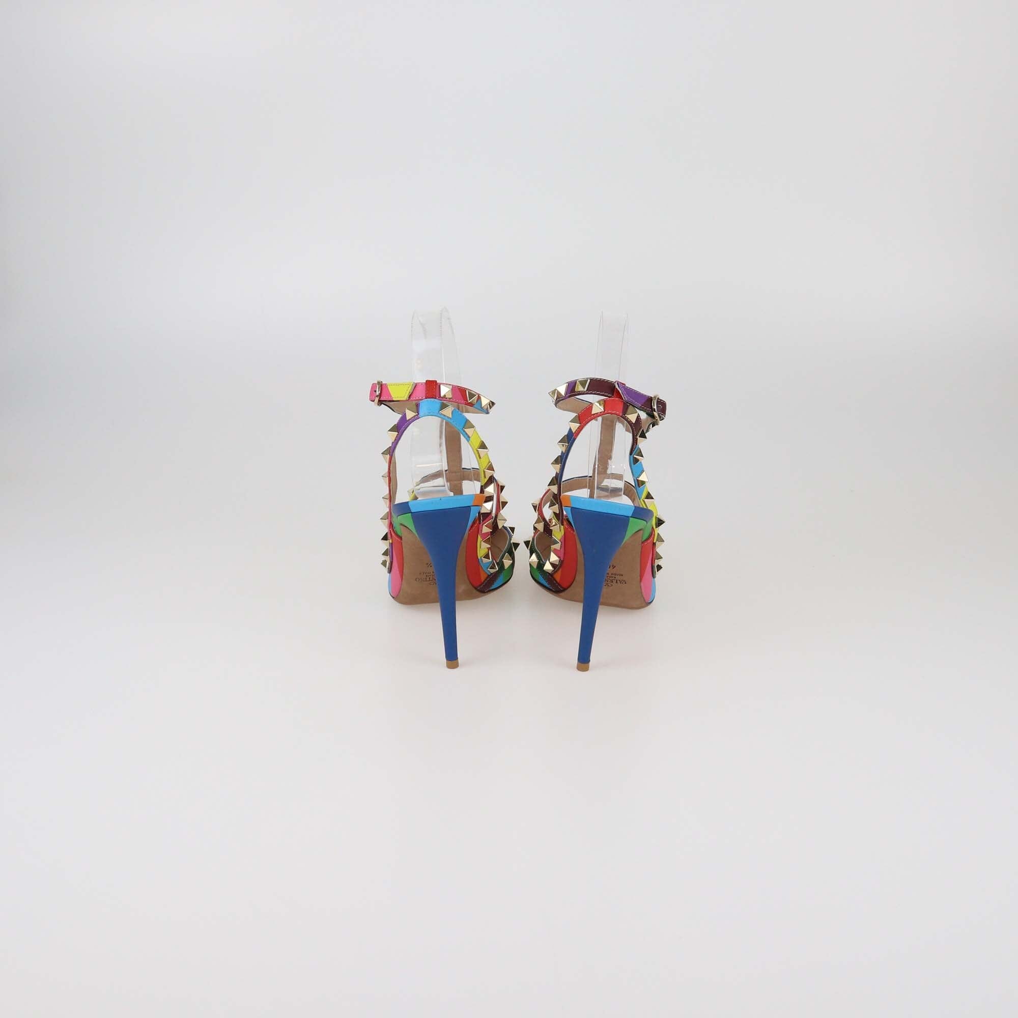 Valentino Multicolor Striped Rockstud Ankle Strap Pumps Womens Valentino
