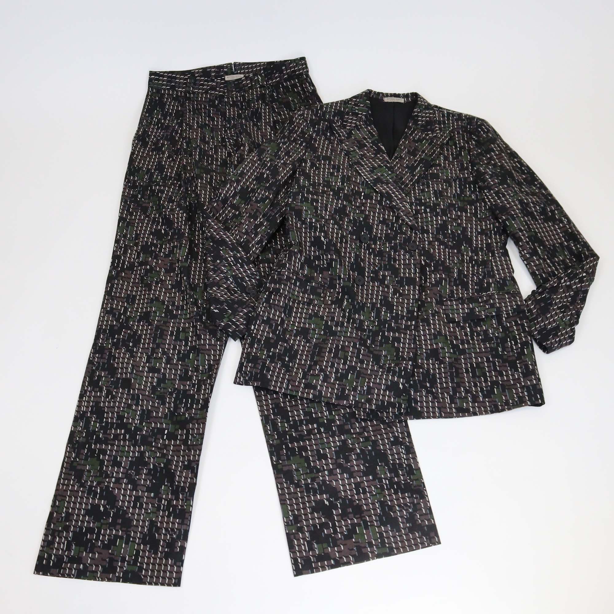 Bottega Veneta Multicolor Cubic Camouflage Double Breasted Jacket & Pants Set
