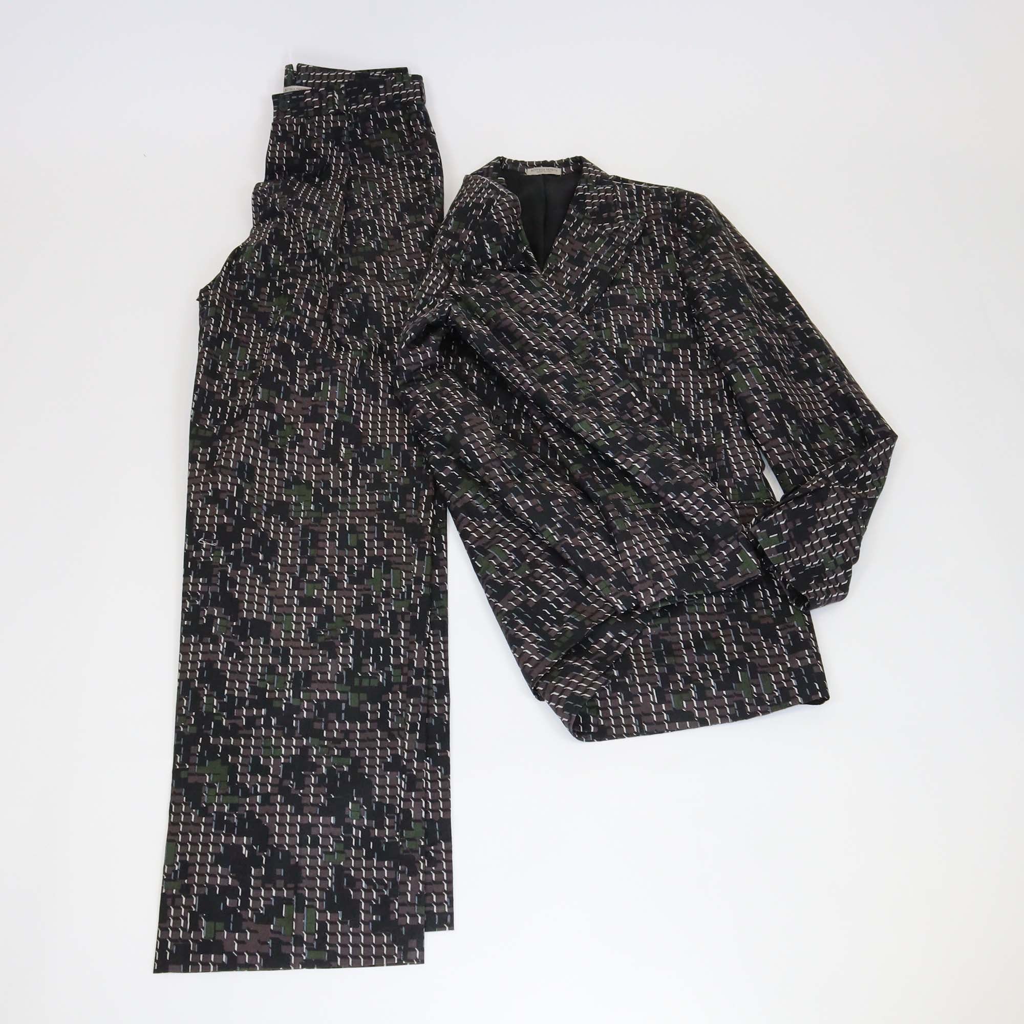 Bottega Veneta Multicolor Cubic Camouflage Double Breasted Jacket & Pants Set