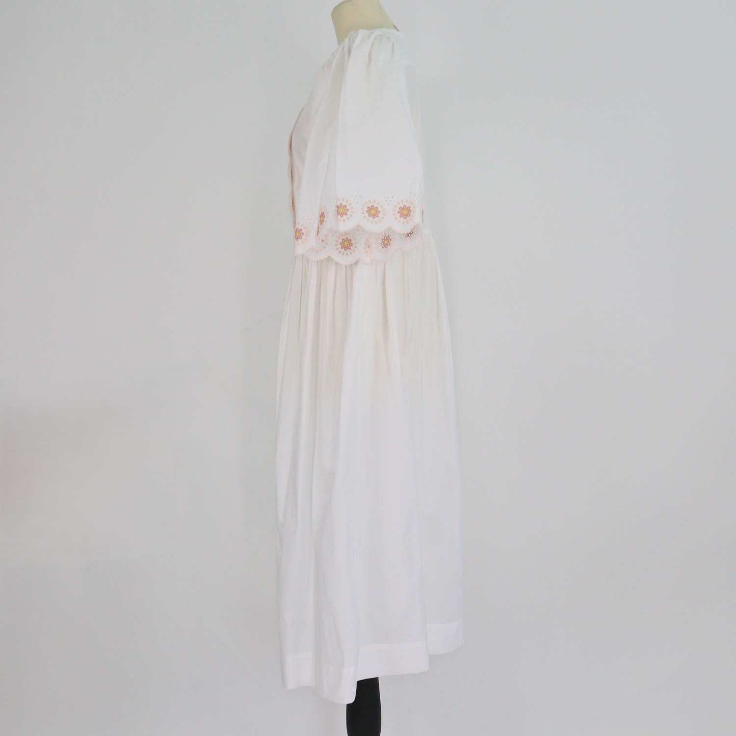 See by Chloe White Cotton Floral Embroidered Detail Poplin Midi Dress