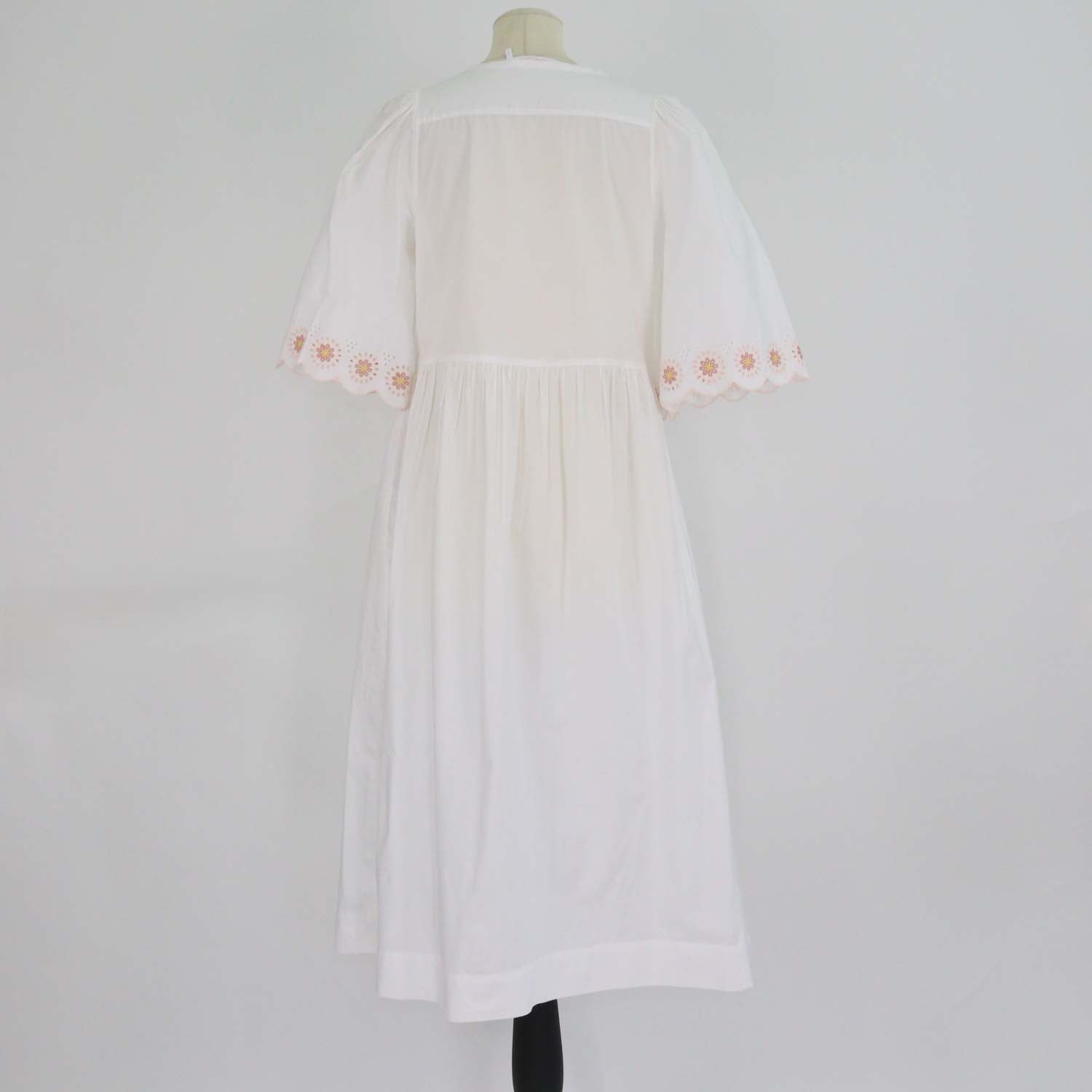 See by Chloe White Cotton Floral Embroidered Detail Poplin Midi Dress