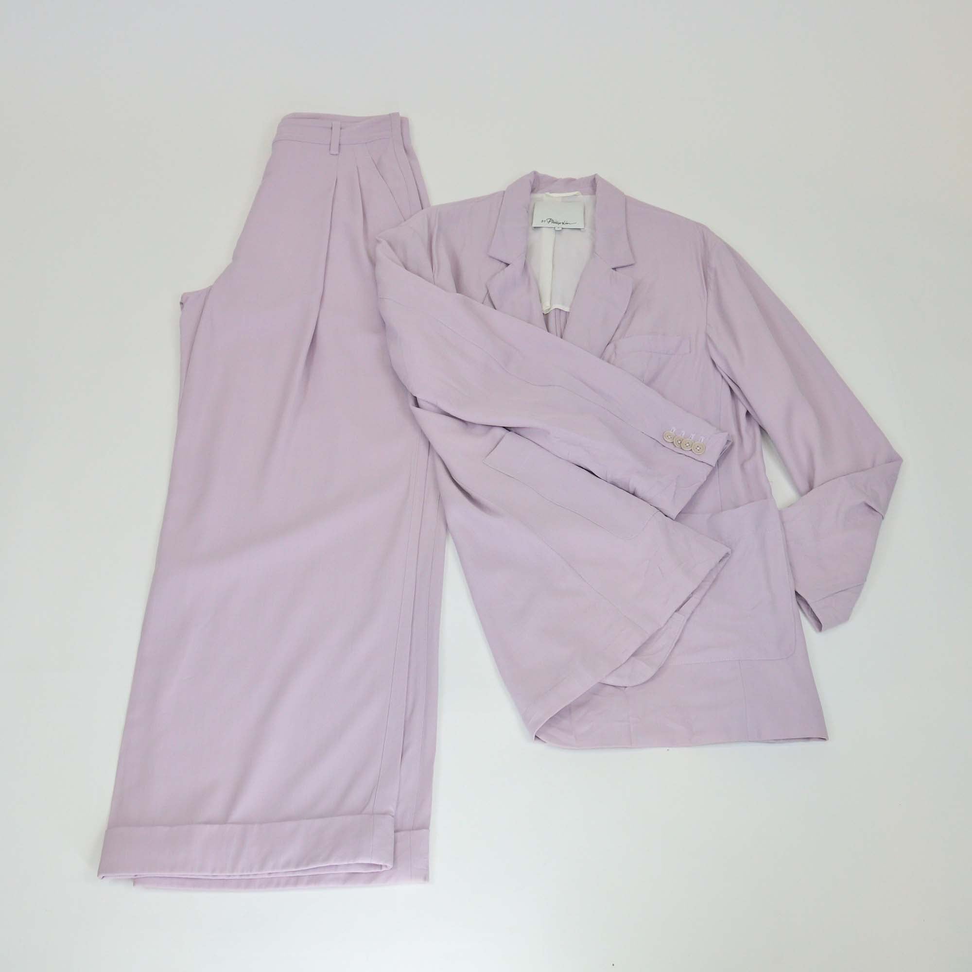 3.1 Phillip Lim Lilac Purple Blend Fabric Single Breasted Blazer & Straight Leg Pants Set