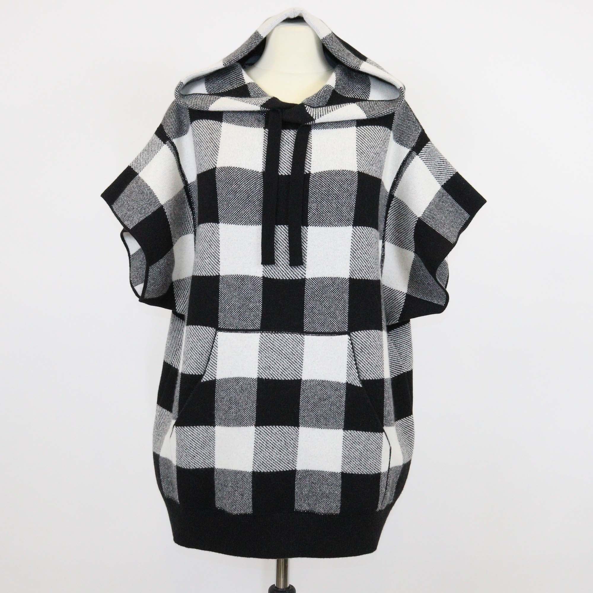 Christian Dior White/Black Cashmere Blended J'Adior Checkered Sleeveless Hoodie
