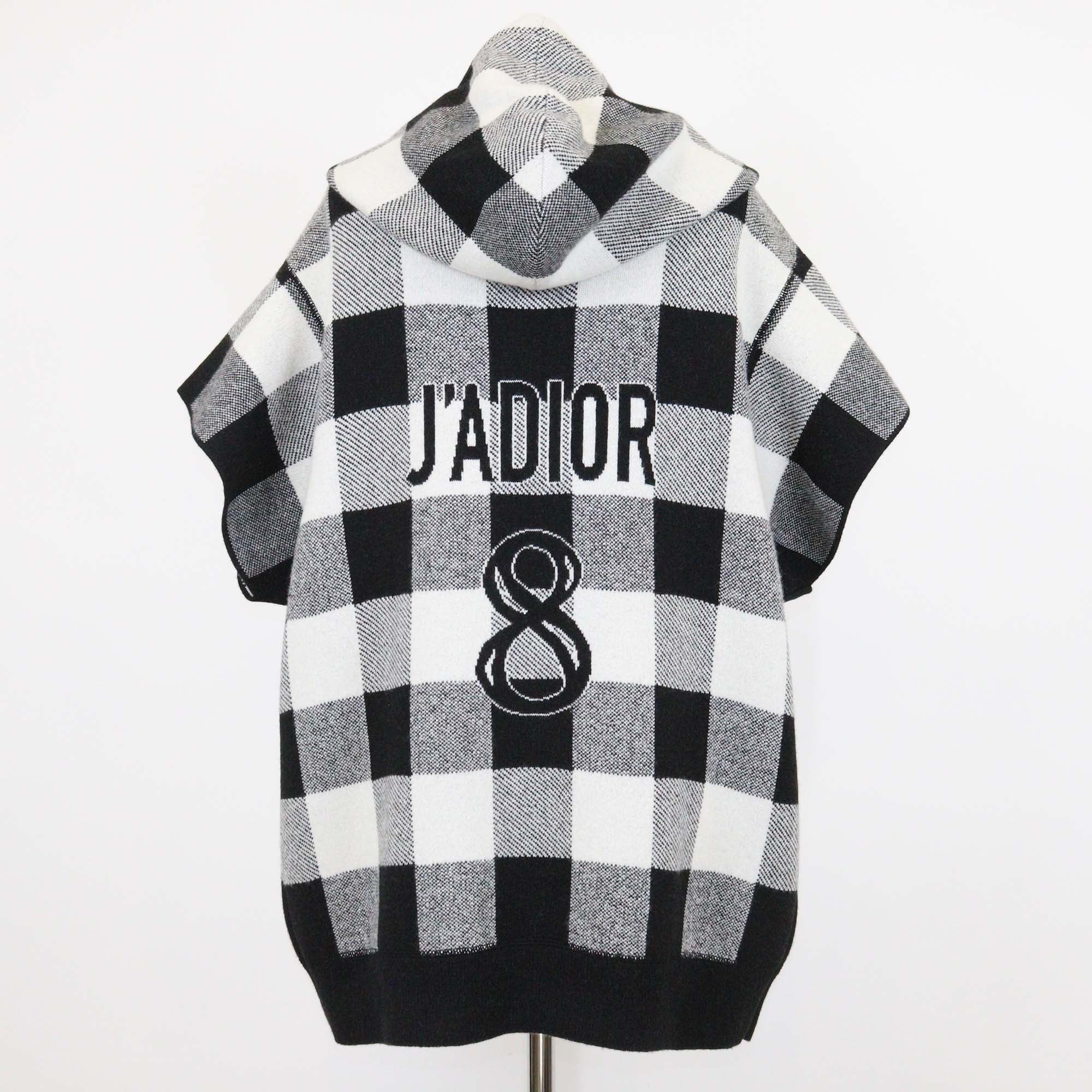 Christian Dior White/Black Cashmere Blended J'Adior Checkered Sleeveless Hoodie