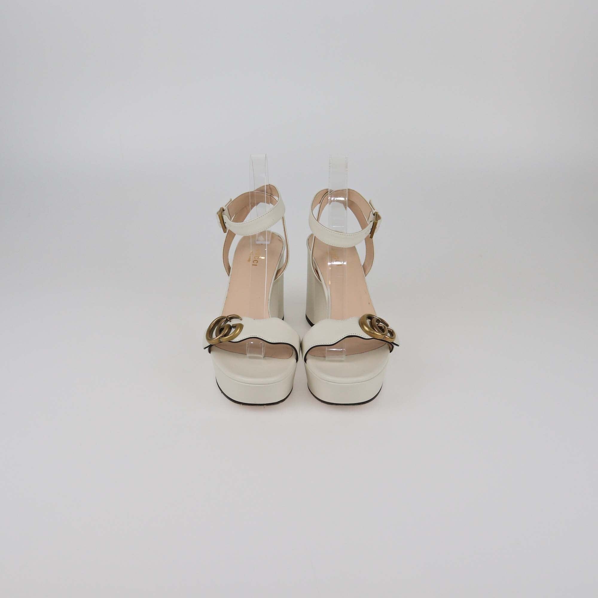 Gucci Off White GG Marmont Platform Ankle Strap Sandals Womens Gucci