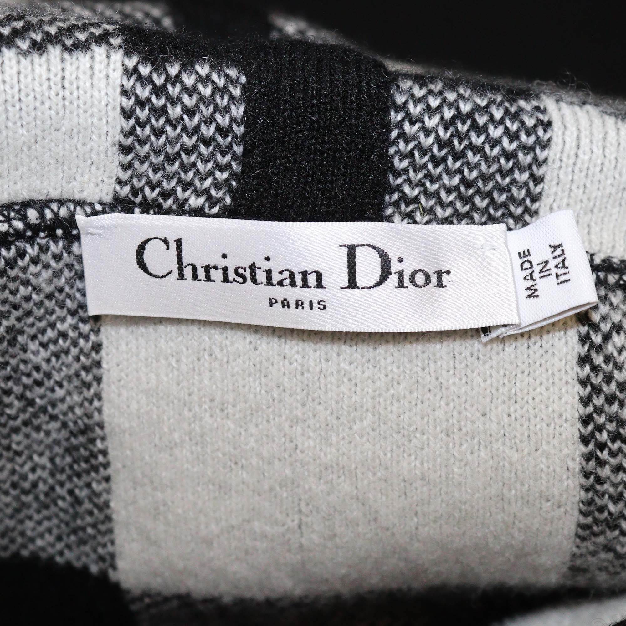 Christian Dior White/Black Cashmere Blended J'Adior Checkered Sleeveless Hoodie