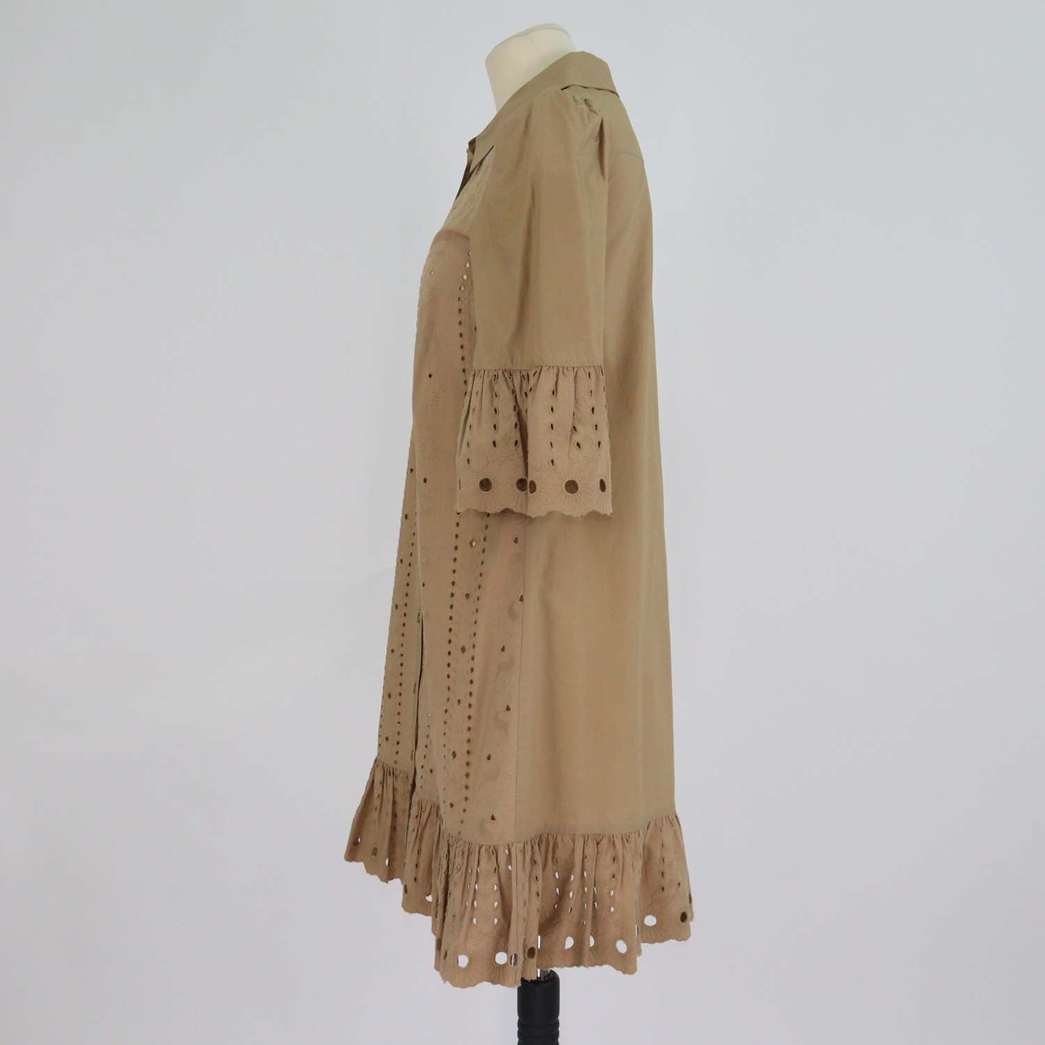 See By Chloe Brown Cotton Eyelet Embroidered Shirt Dress
