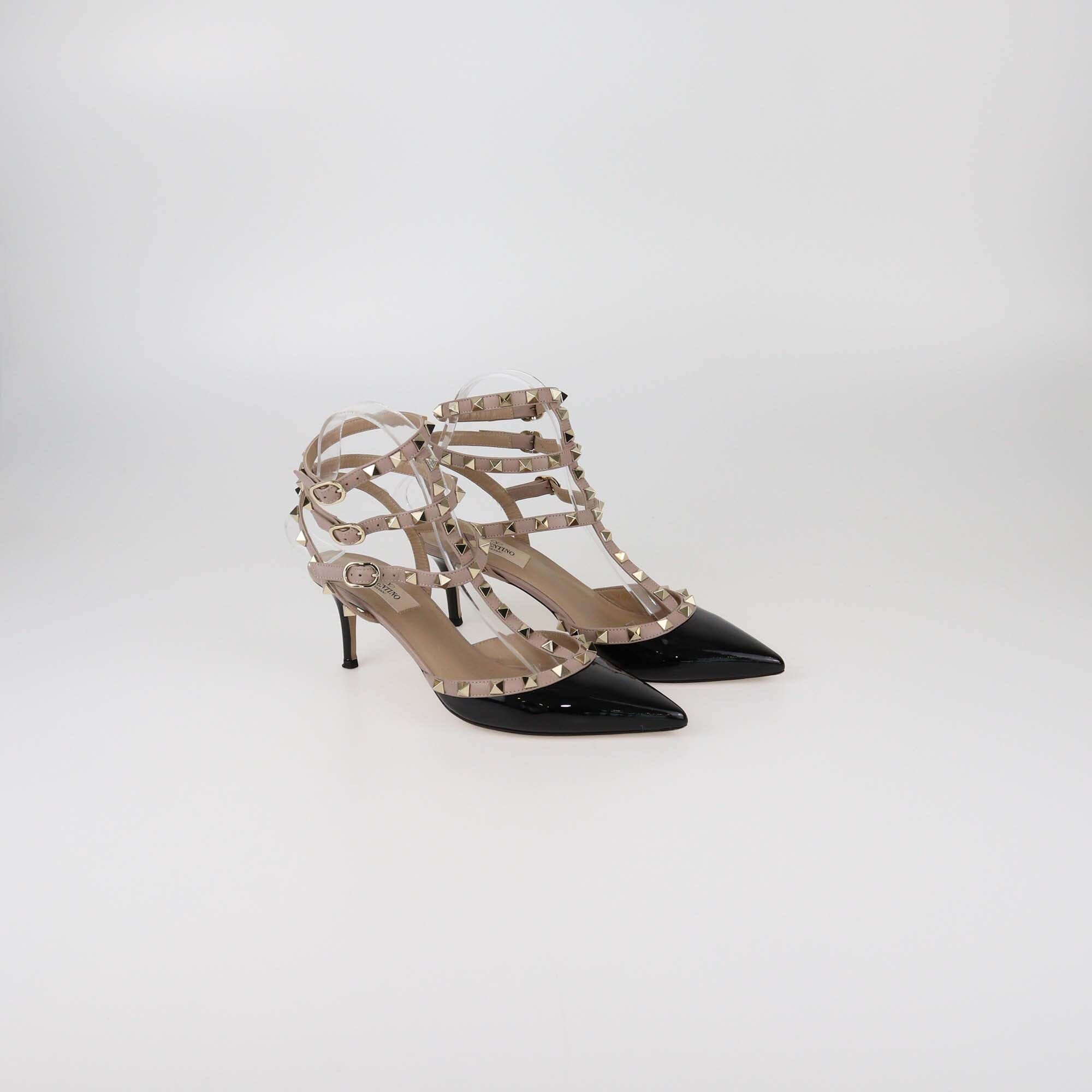 Valentino Black/Mauve Patent Rockstud Caged Pumps Womens Valentino