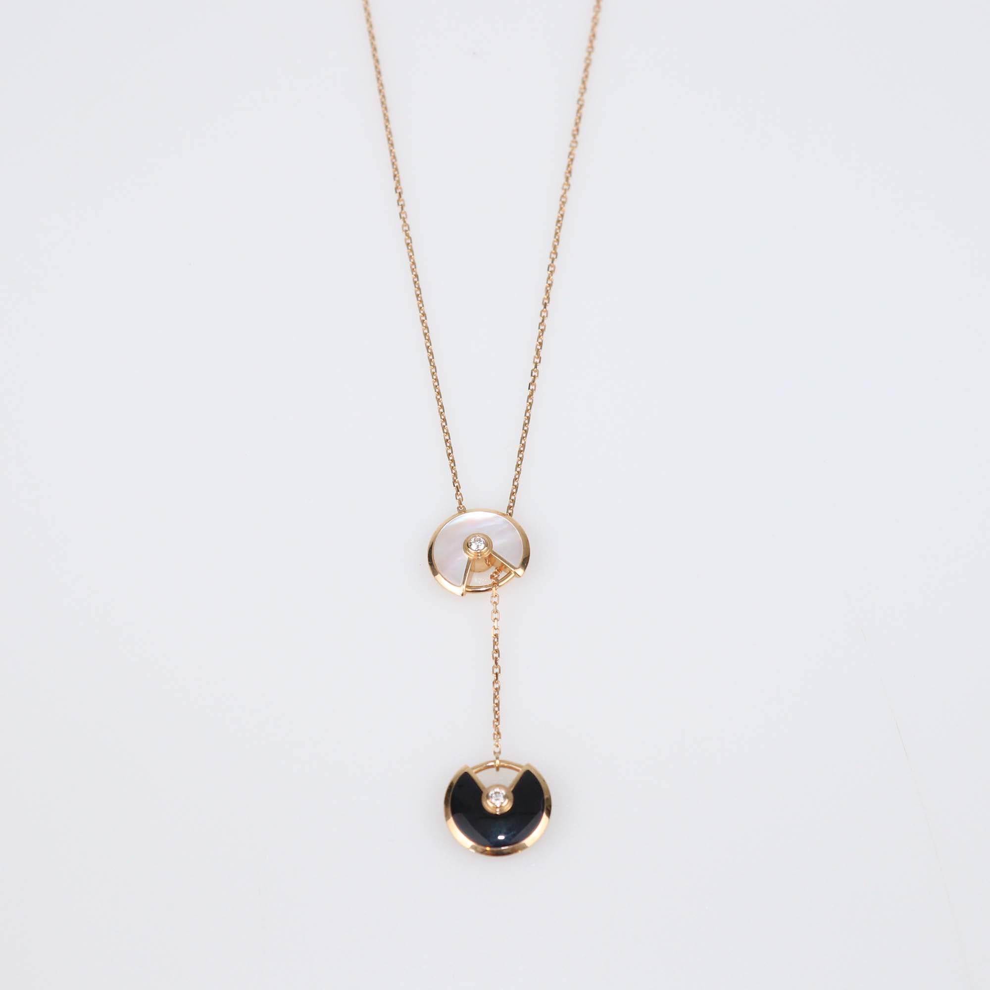 Cartier Amulette De Cartier Onyx Mother of Pearl Diamonds 18k Rose Gold XS Necklace