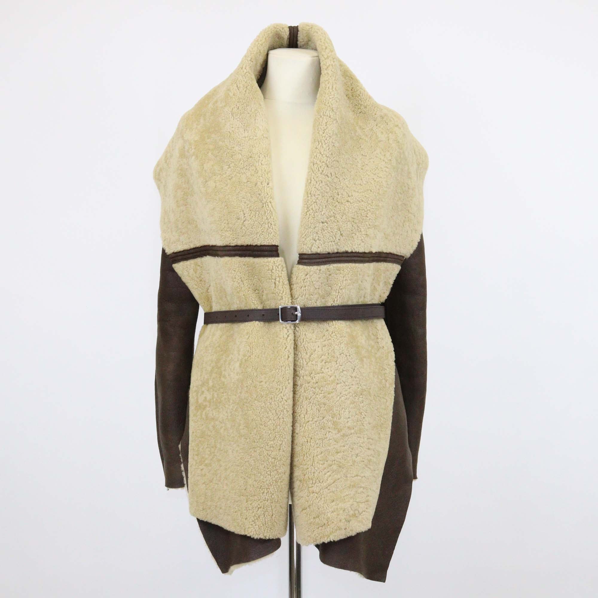 Kaufmanfranco Dark Brown Leather Shearling Zip Sleeves Belted Jacket