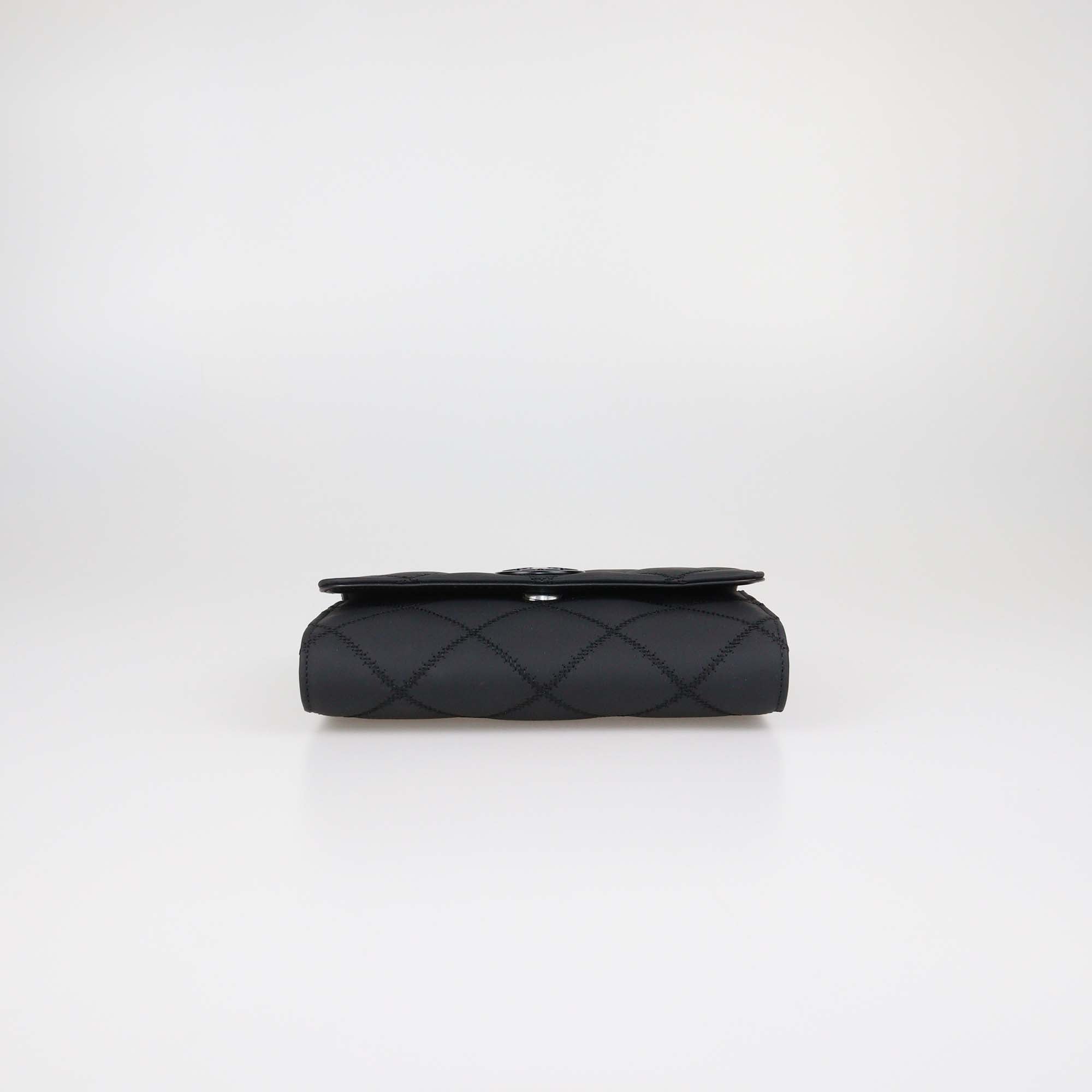 Tory Burch Matte Black Quilted Leather Willa Wallet on Chain