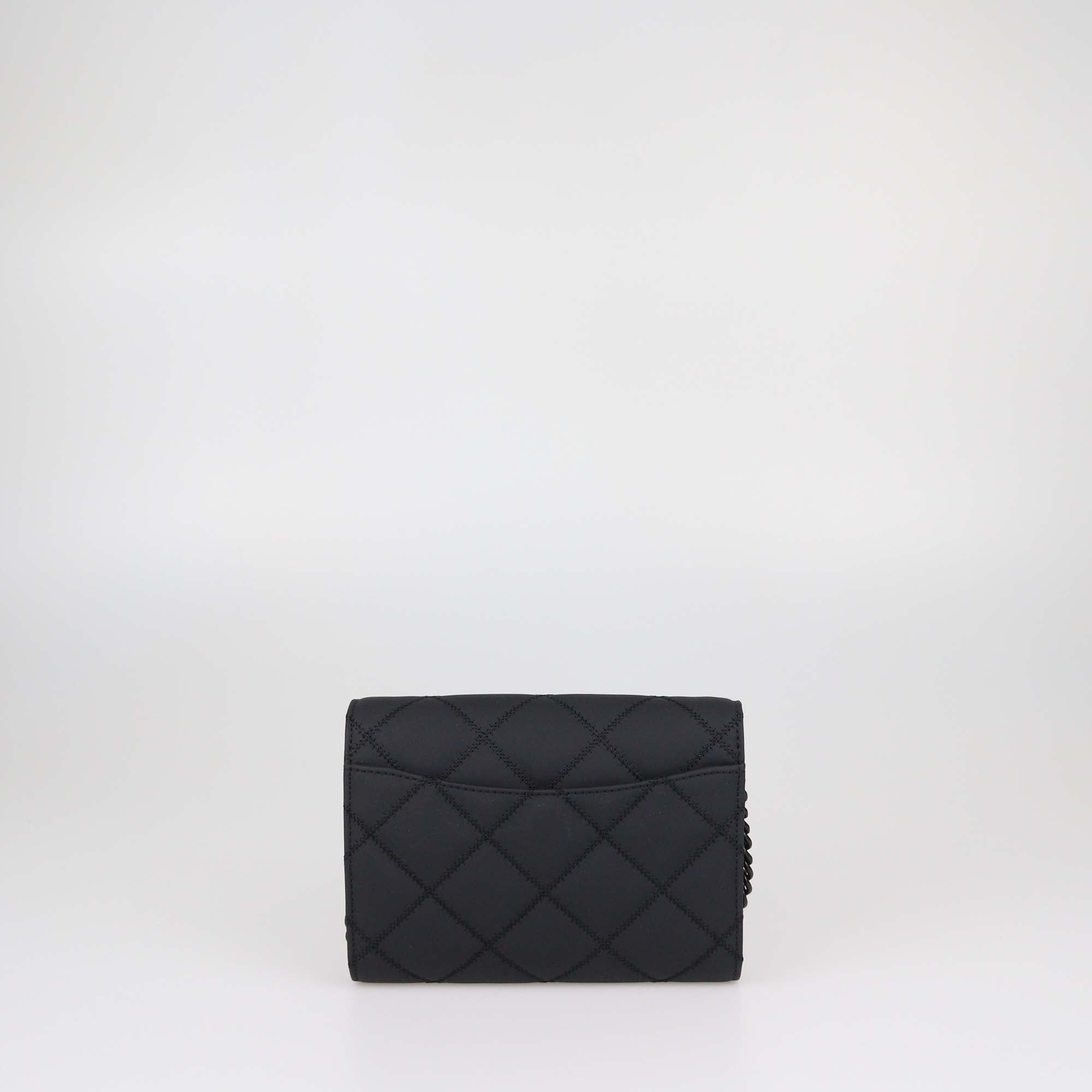 Tory Burch Matte Black Quilted Leather Willa Wallet on Chain