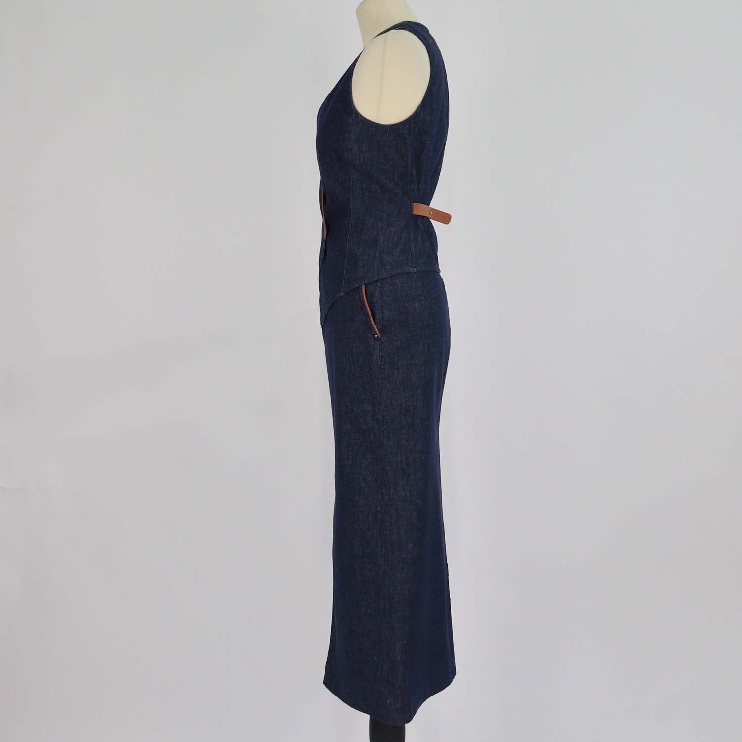 Giorgio Armani Dark Blue Denim Vest & Long Skirt Set