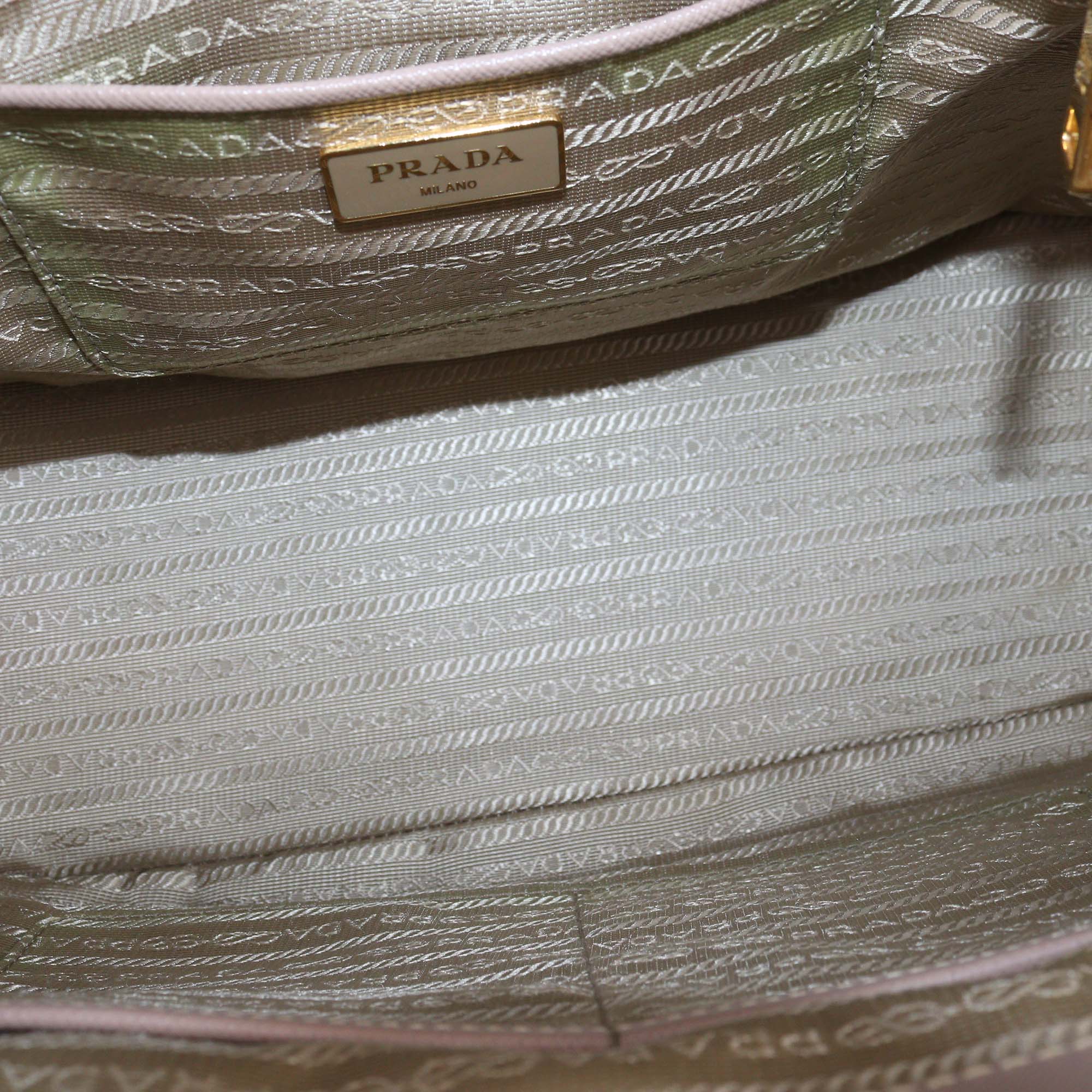 Prada Beige Saffiano Lux Leather Medium Double Zip Tote