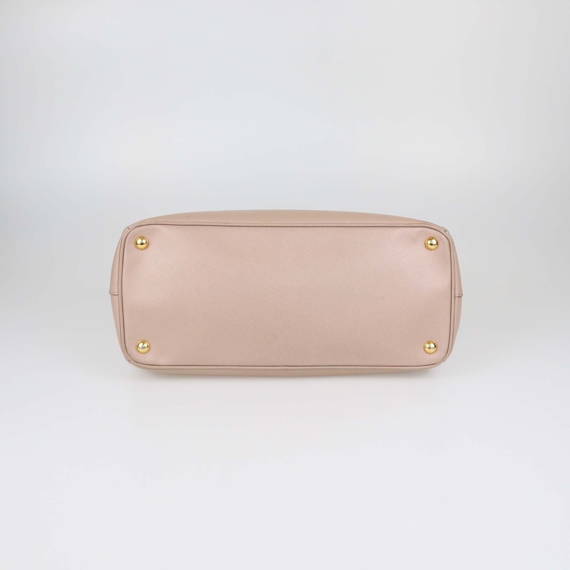 Prada Beige Saffiano Lux Leather Medium Double Zip Tote