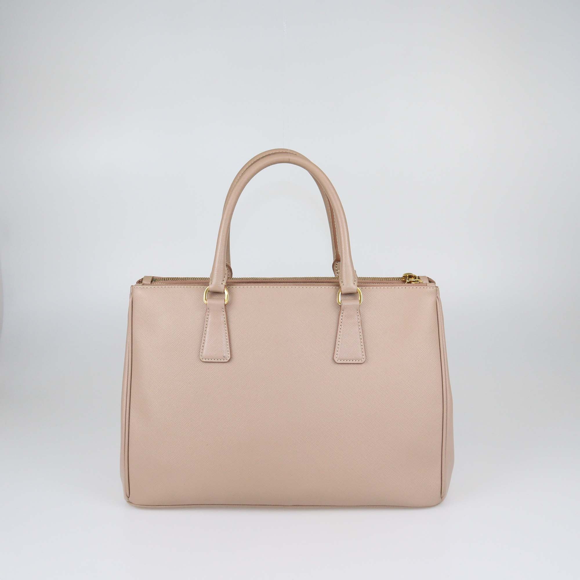 Prada Beige Saffiano Lux Leather Medium Double Zip Tote