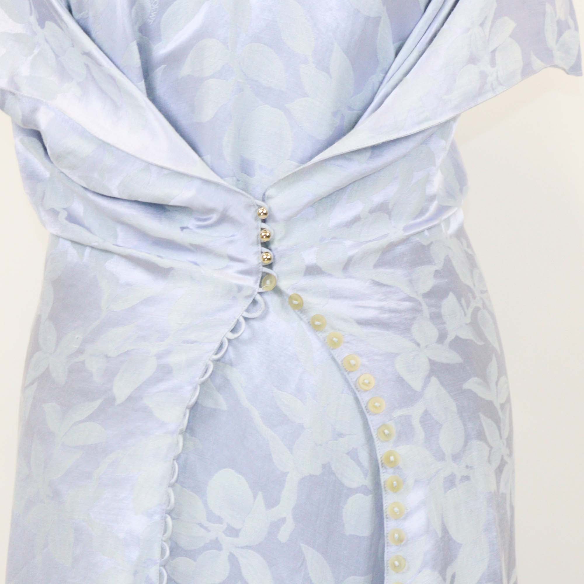 Loewe Light Blue Linen Silk Blend Floral Asymmetric Midi Dress