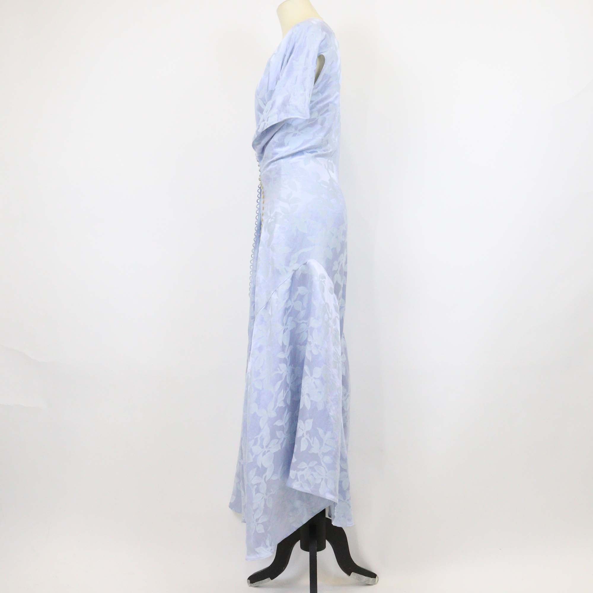 Loewe Light Blue Linen Silk Blend Floral Asymmetric Midi Dress