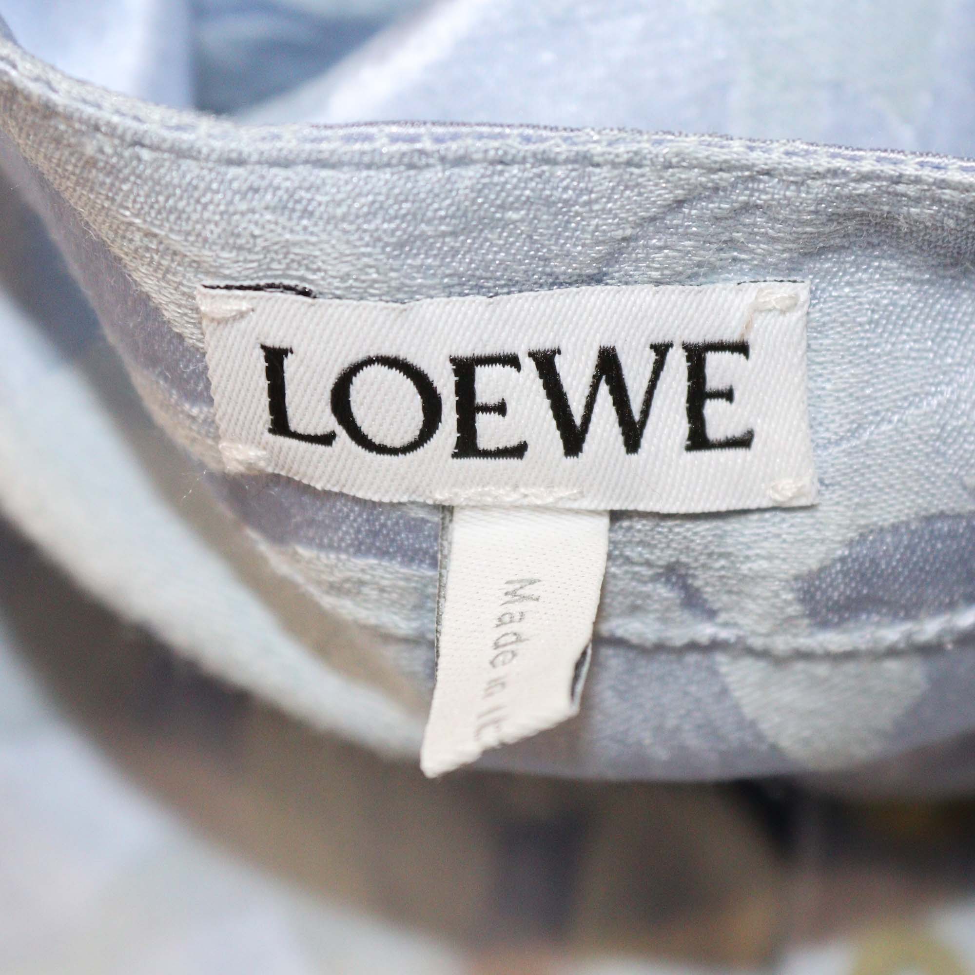 Loewe Light Blue Linen Silk Blend Floral Asymmetric Midi Dress