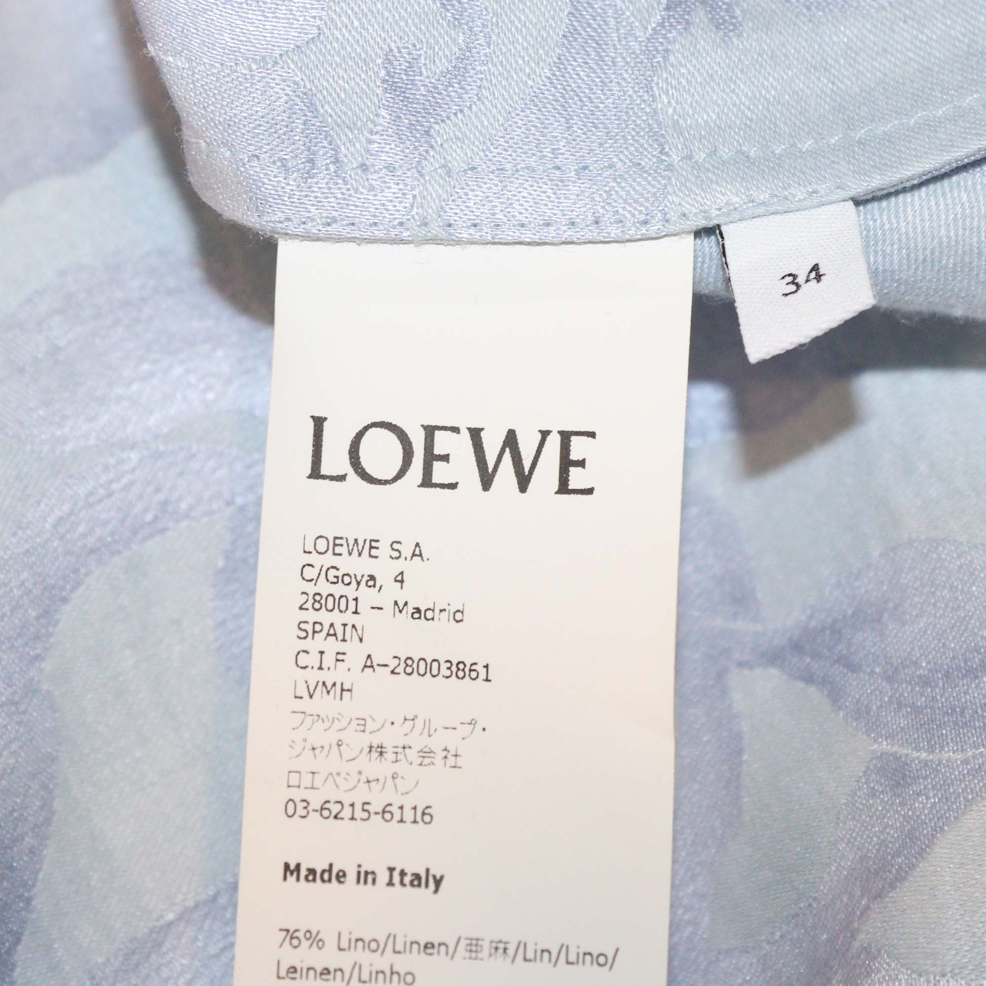 Loewe Light Blue Linen Silk Blend Floral Asymmetric Midi Dress
