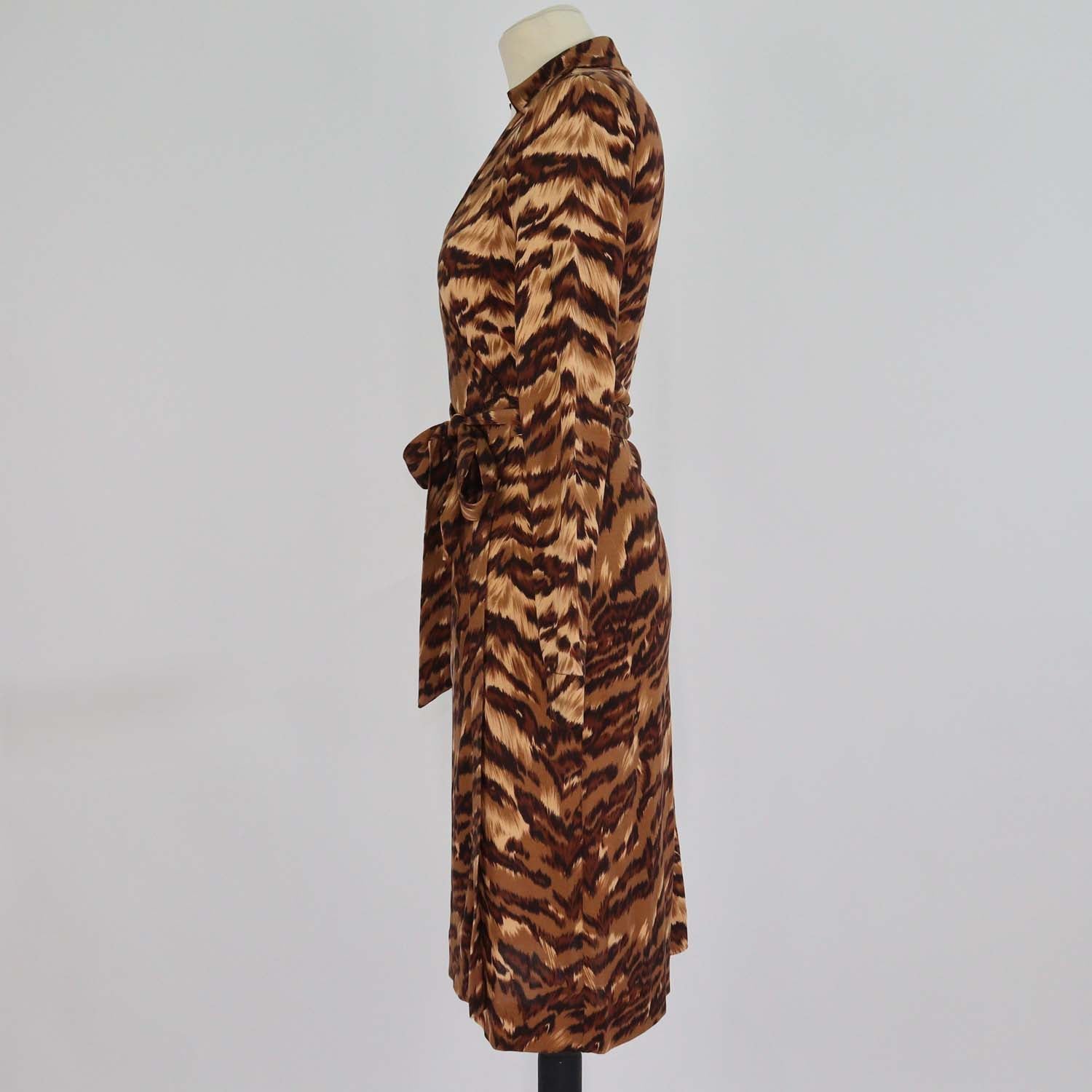 Diane Von Furstenberg Brown Silk Tiger New Jeanne Wrap Dress