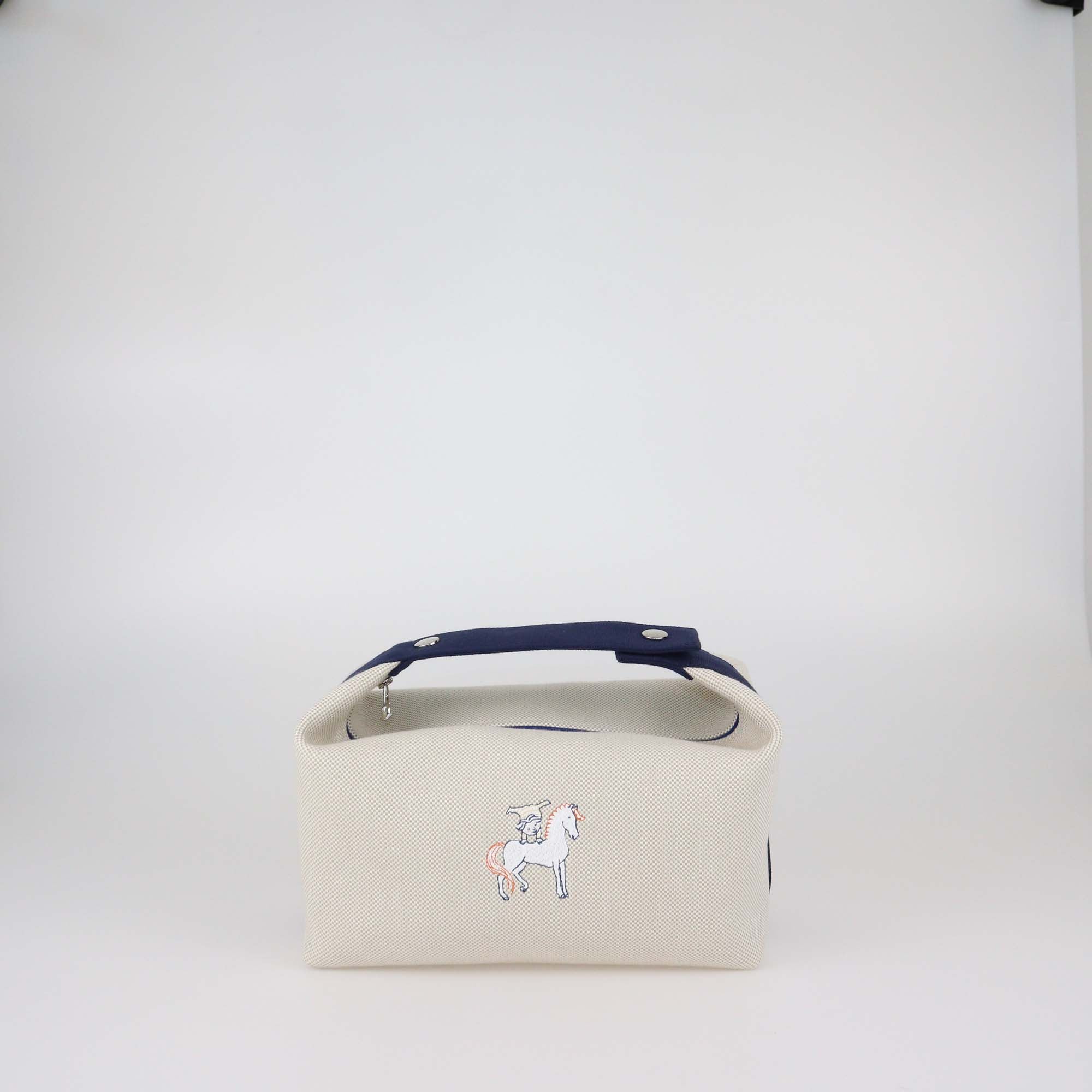Hermes Bleu Nattier Toile Cabriole Bride-a-Brac Large Case